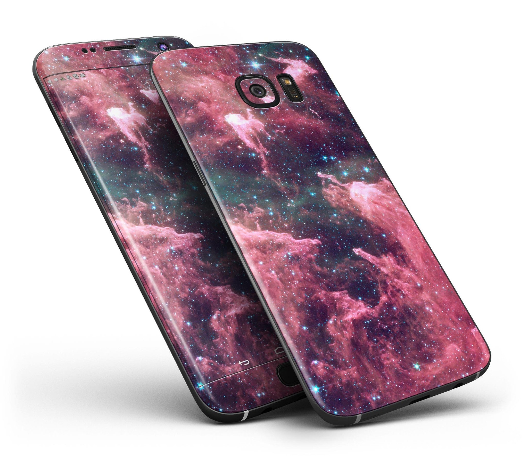Crimson Nebula Full Body Skin-Kit for Samsung Galaxy S7 and S7 Edge, showcasing vibrant colors and sleek design.