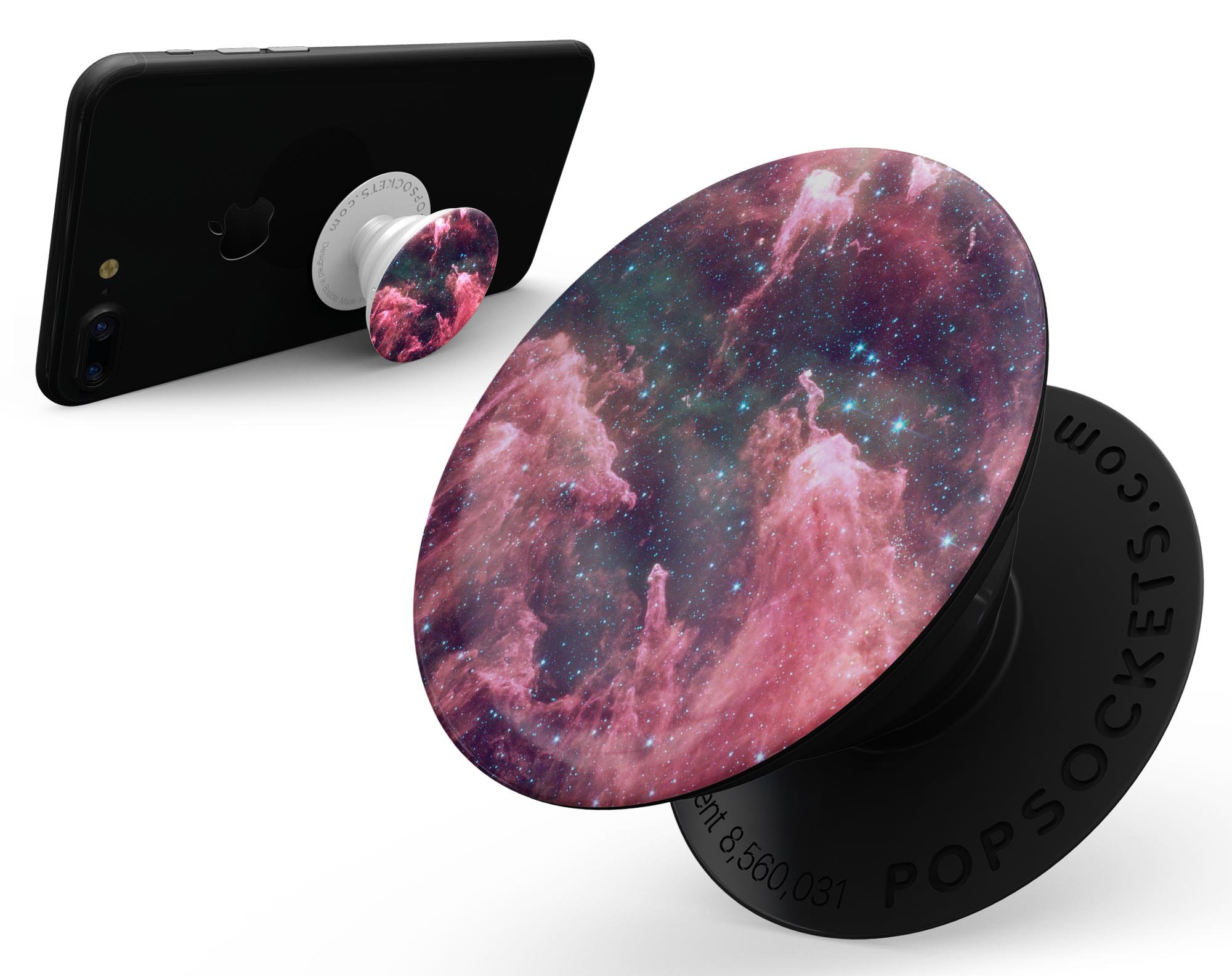 Crimson Nebula Skin Kit for PopSockets featuring a vibrant cosmic design on premium vinyl.