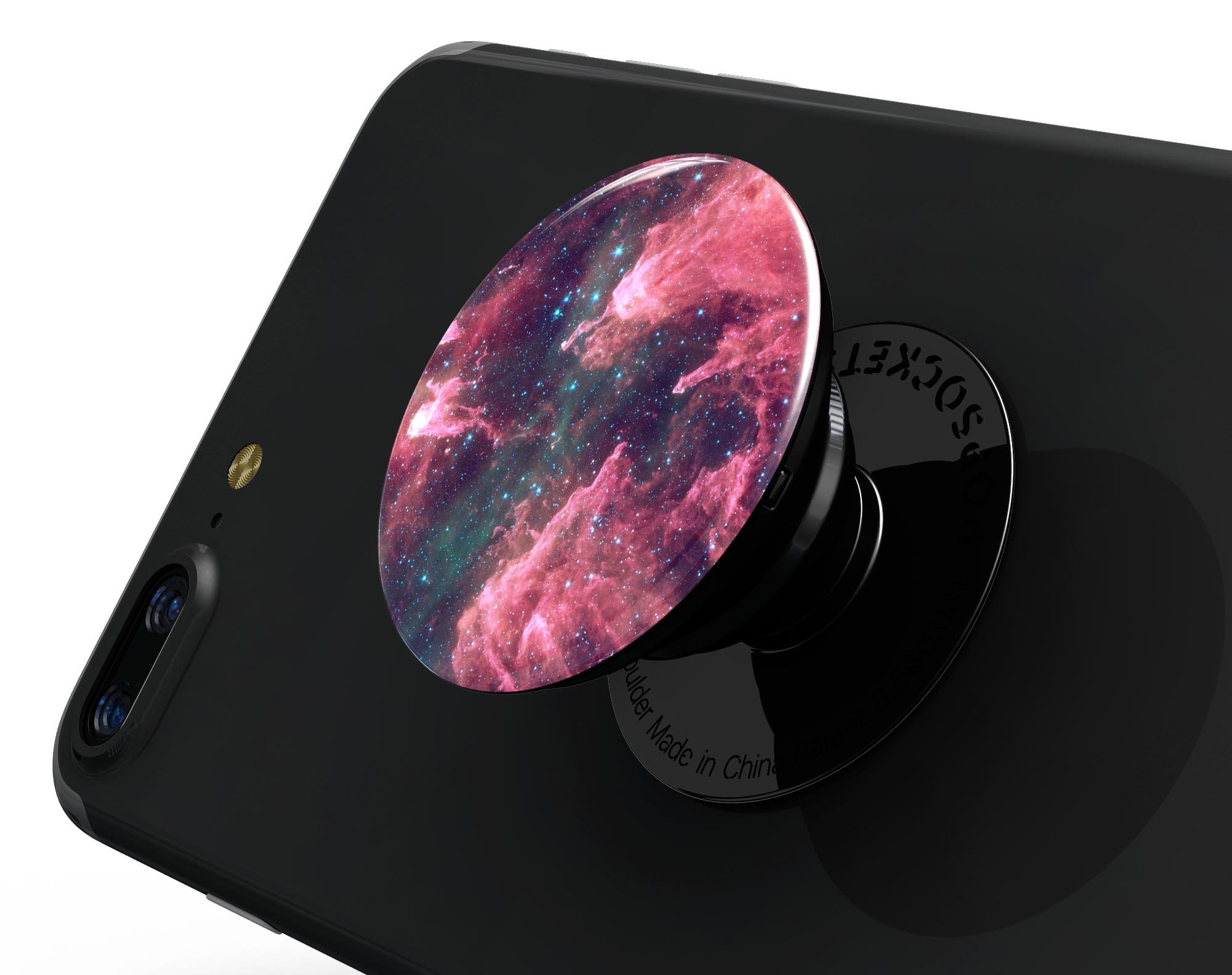 Crimson Nebula Skin Kit for PopSockets featuring a vibrant cosmic design on premium vinyl.