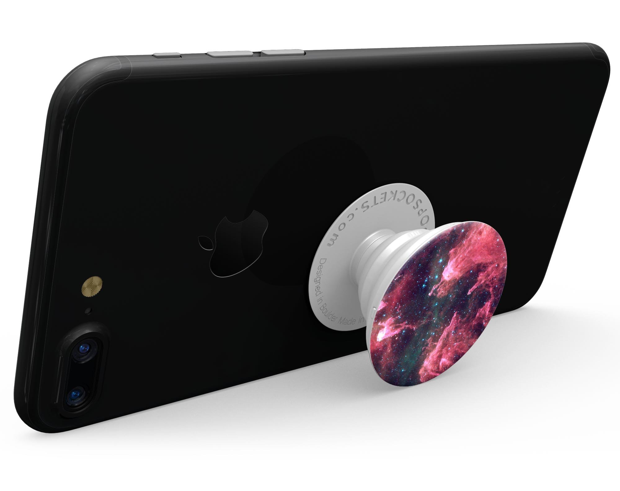 Crimson Nebula Skin Kit for PopSockets featuring a vibrant cosmic design on premium vinyl.