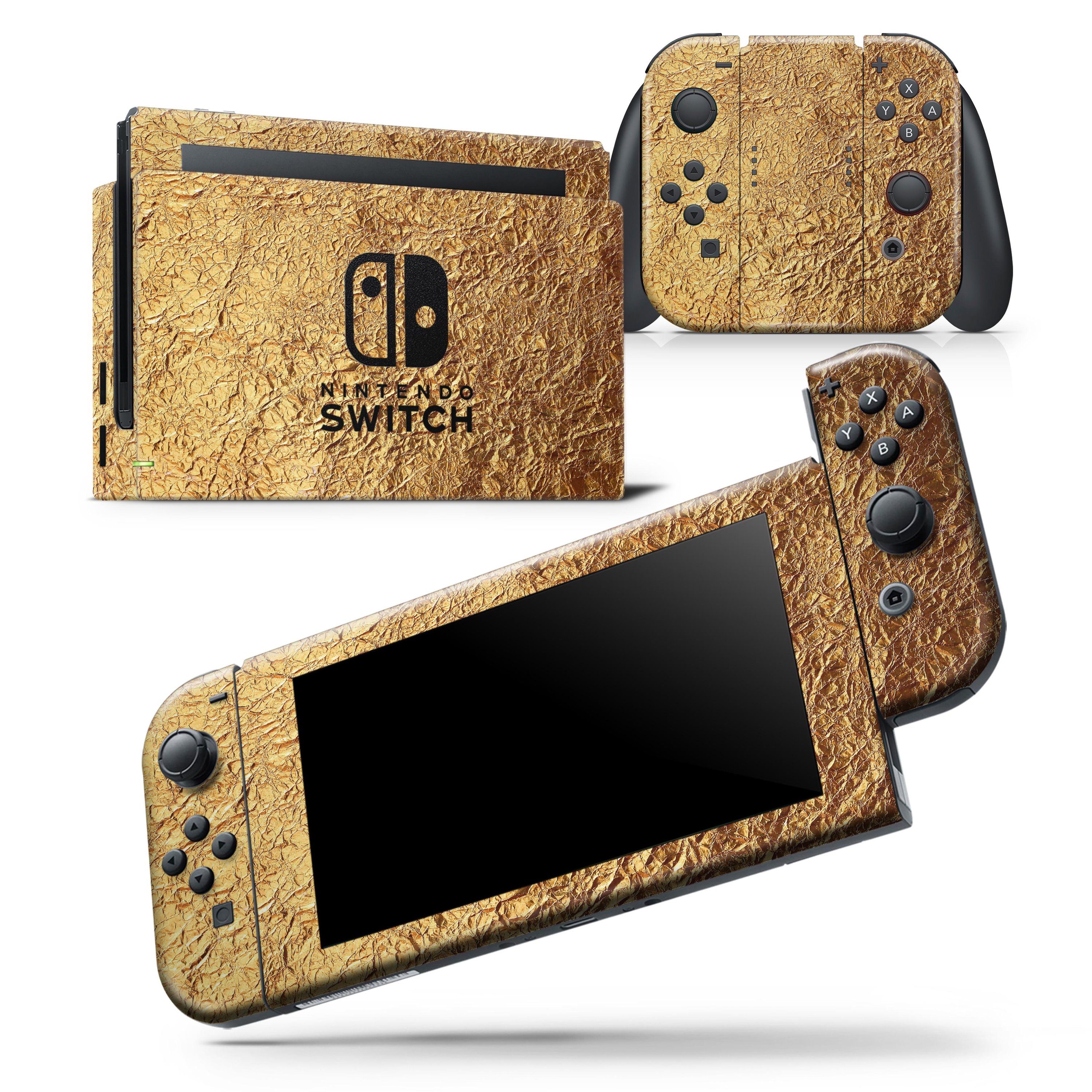 Crinkled Gold Foil Skin Wrap Decal for Nintendo Switch Lite, showcasing a unique design that fits snugly on the console.