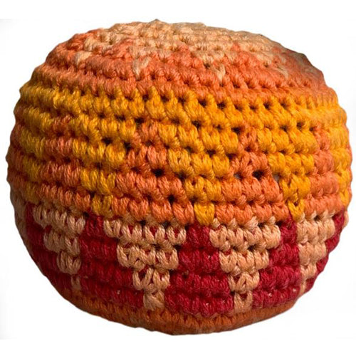 Colorful crochet hacky sacks in various scents, handmade in Guatemala, perfect for kids to play and relieve stress.