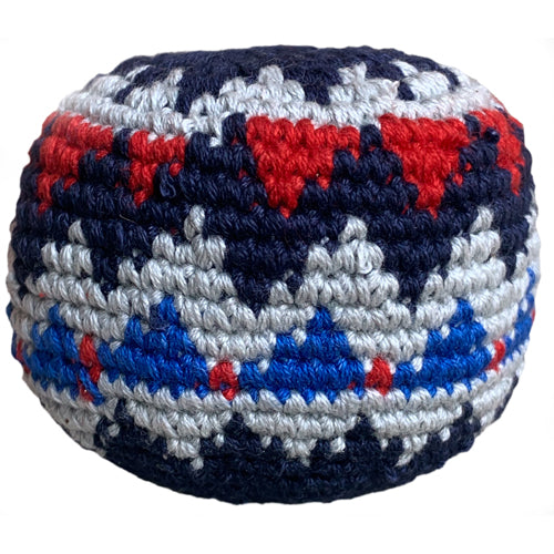 Colorful crochet hacky sacks in various scents, handmade in Guatemala, perfect for kids to play and relieve stress.