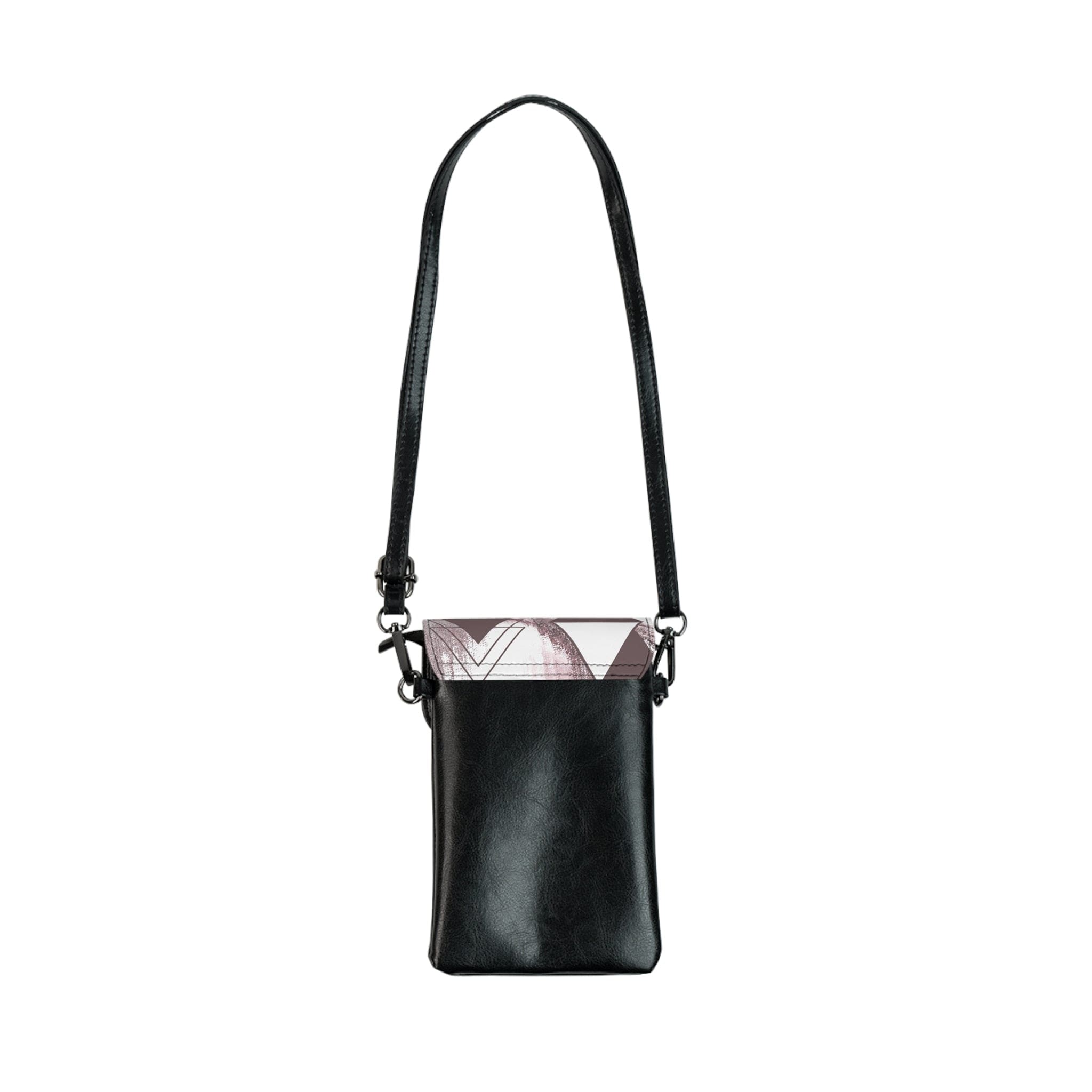 Mauve rose and white crossbody bag with adjustable strap and card slots.