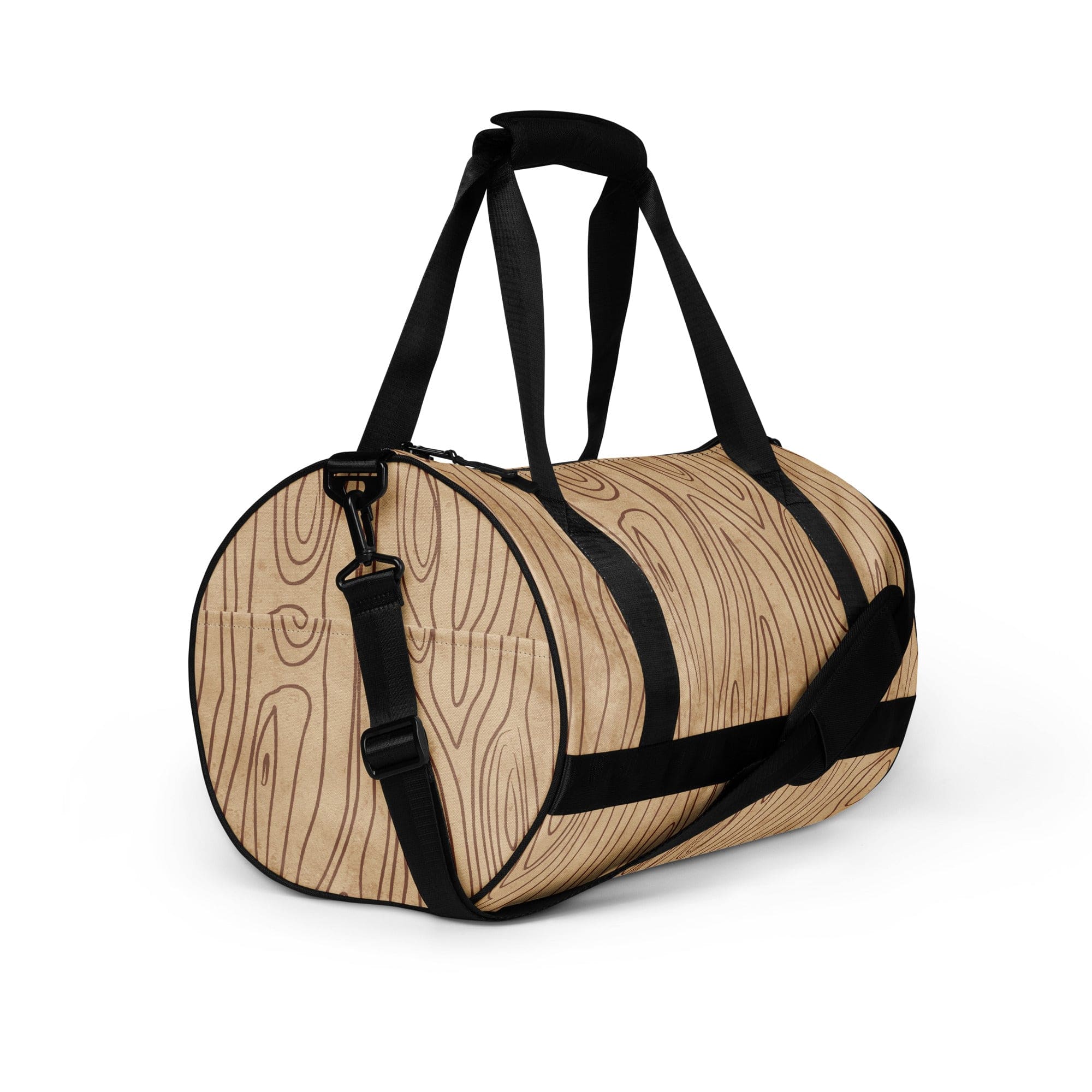 Crossbody water-resistant travel bag featuring a beige and brown tree sketch design, ideal for fitness and travel.