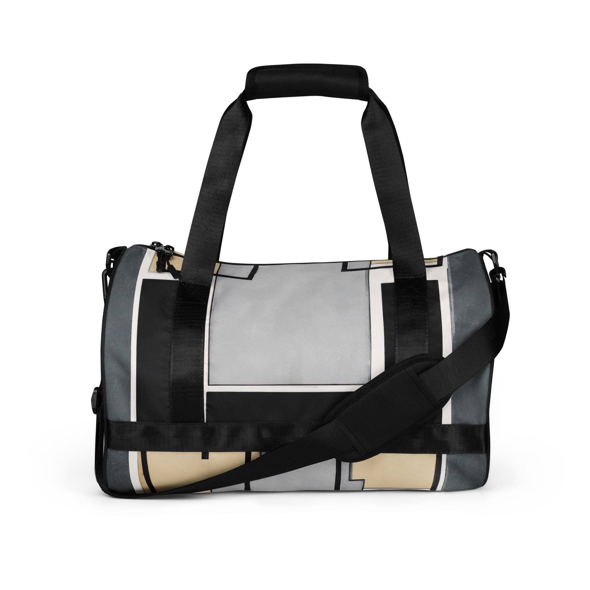 Crossbody water-resistant travel bag featuring a black grey abstract pattern, designed for durability and style.