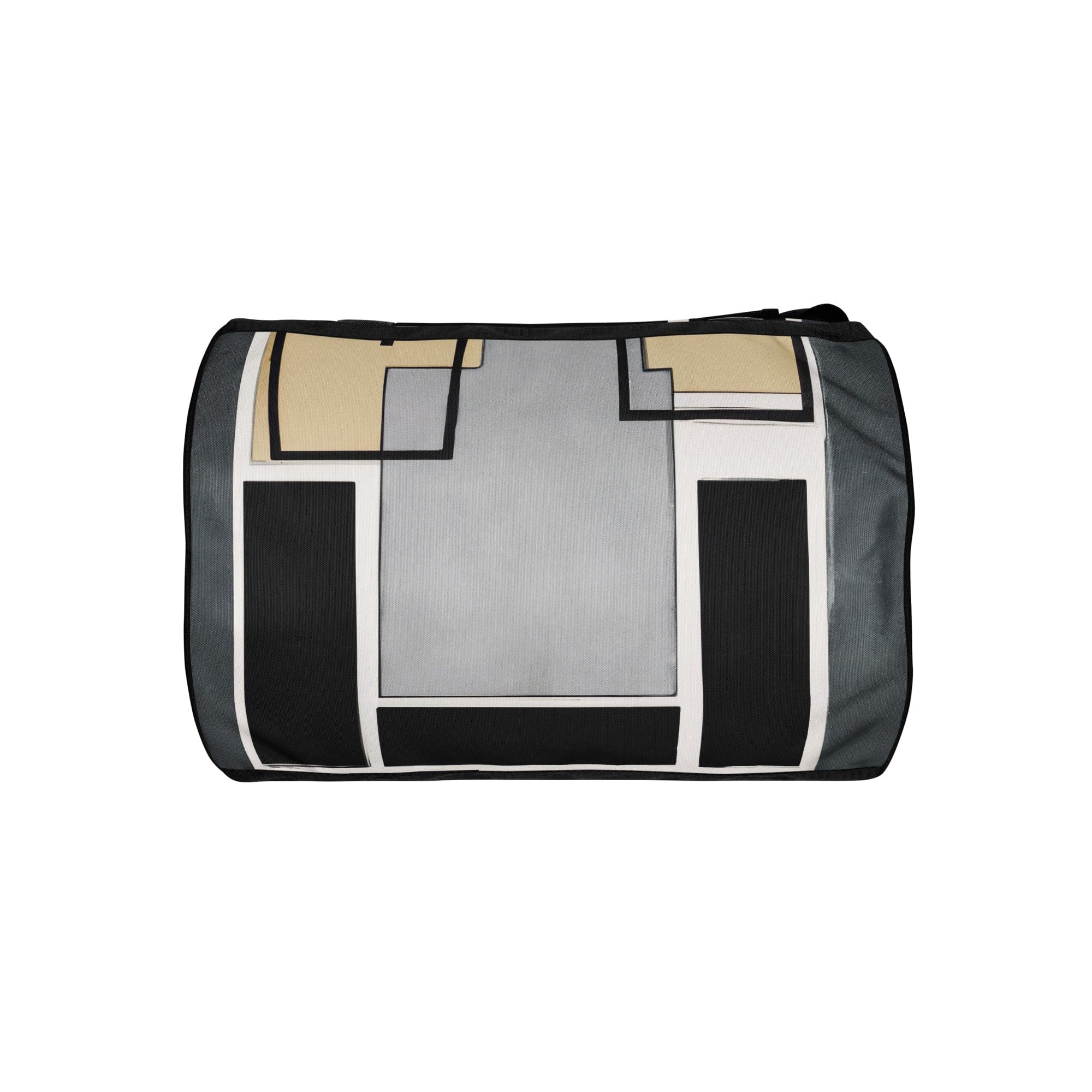 Crossbody water-resistant travel bag featuring a black grey abstract pattern, designed for durability and style.