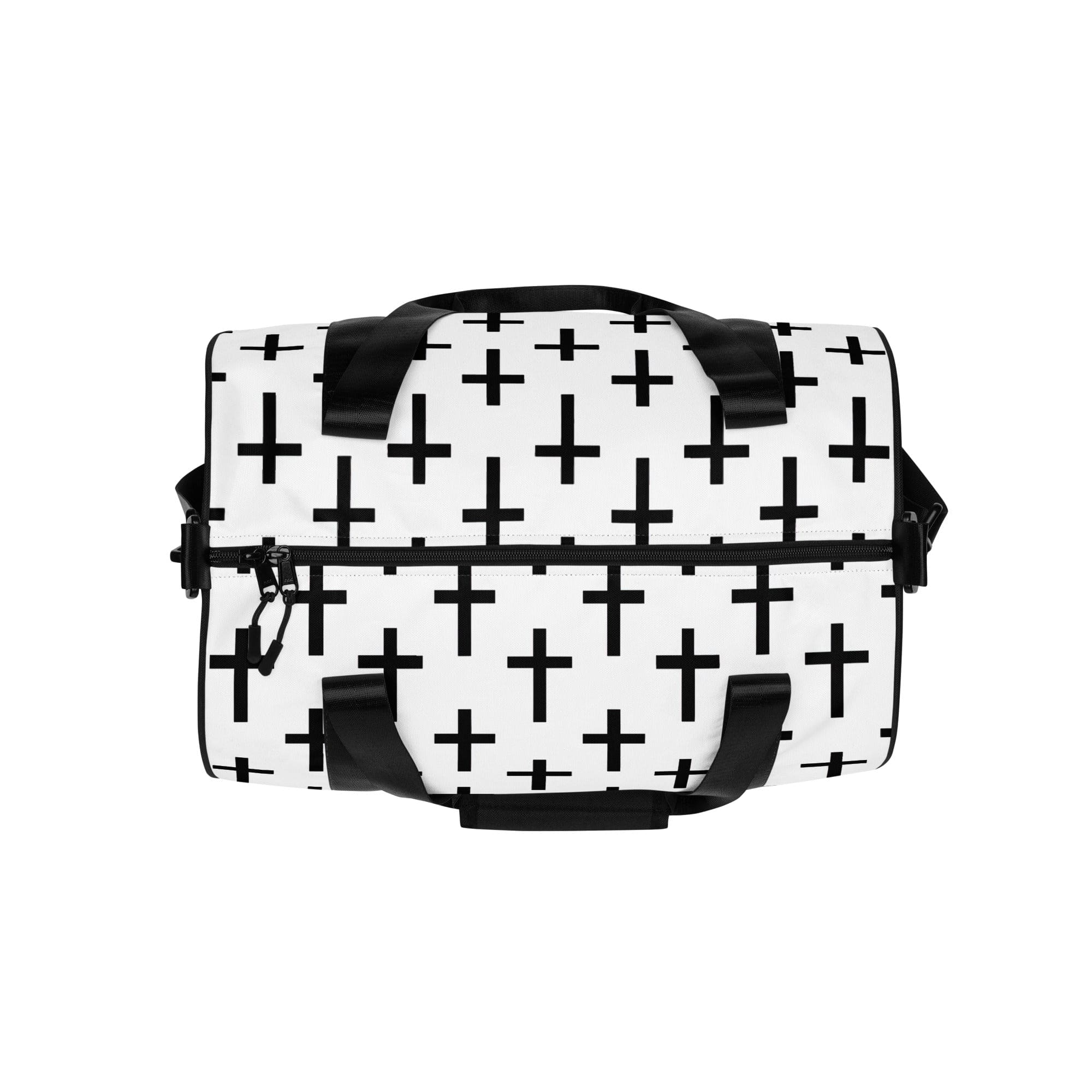Crossbody Water-resistant Travel Bag featuring a seamless cross pattern, made from durable polyester with multiple pockets.