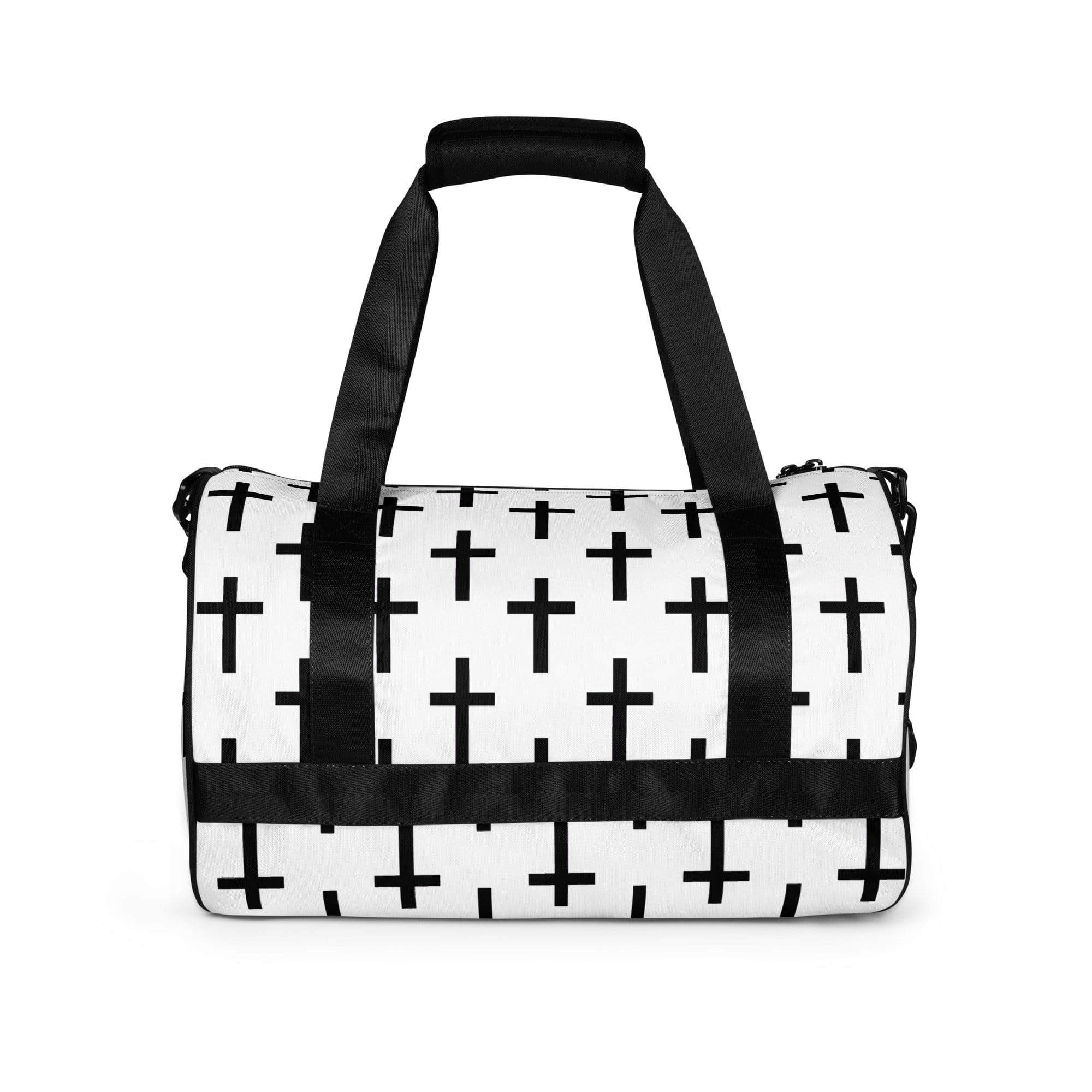 Crossbody Water-resistant Travel Bag featuring a seamless cross pattern, made from durable polyester with multiple pockets.