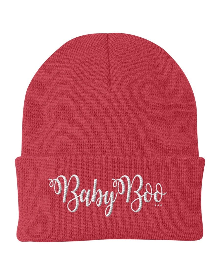 Cuffed Beanie Knit Cap featuring Baby Boo embroidered graphic, made from soft Turbo Acrylic, perfect for all seasons.