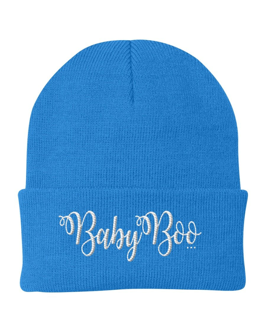 Cuffed Beanie Knit Cap featuring Baby Boo embroidered graphic, made from soft Turbo Acrylic, perfect for all seasons.