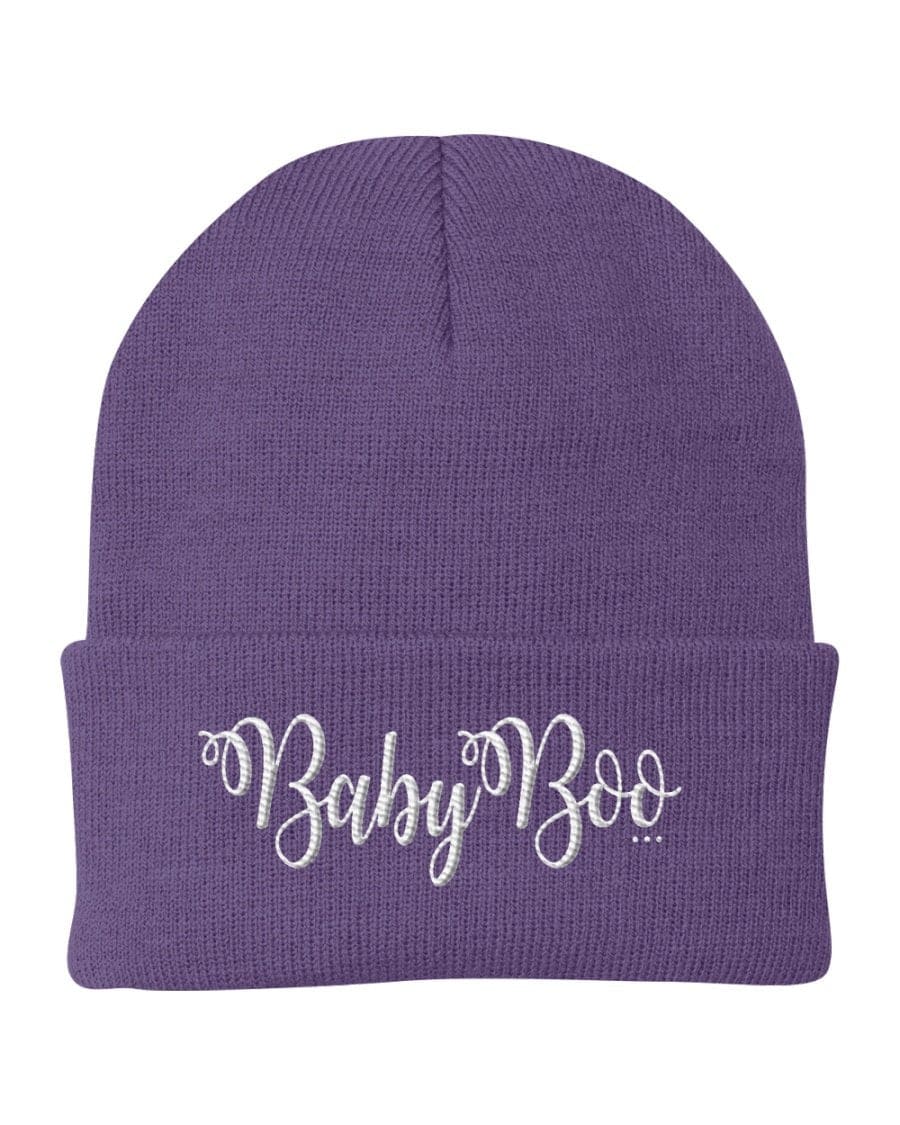 Cuffed Beanie Knit Cap featuring Baby Boo embroidered graphic, made from soft Turbo Acrylic, perfect for all seasons.