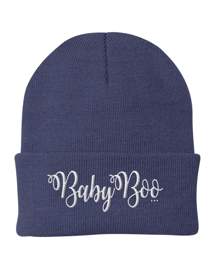 Cuffed Beanie Knit Cap featuring Baby Boo embroidered graphic, made from soft Turbo Acrylic, perfect for all seasons.