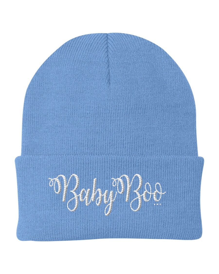 Cuffed Beanie Knit Cap featuring Baby Boo embroidered graphic, made from soft Turbo Acrylic, perfect for all seasons.