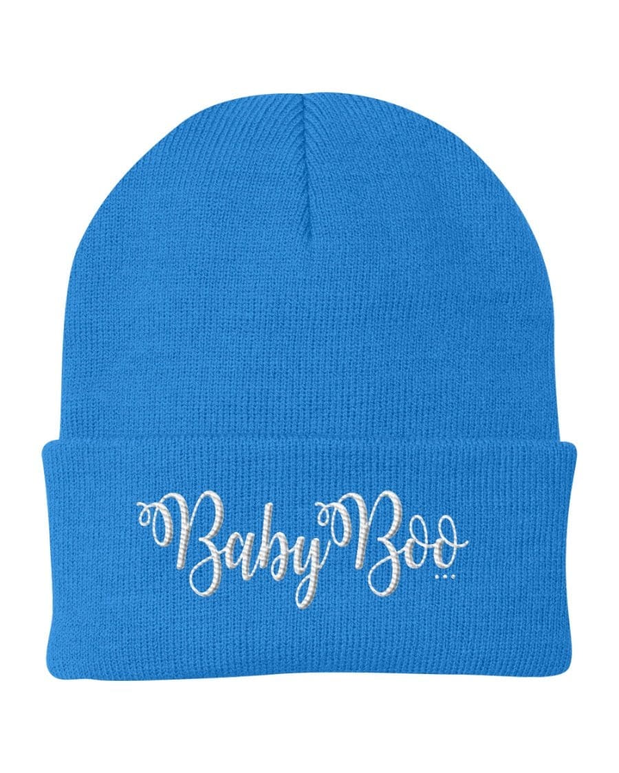 Cuffed Beanie Knit Cap featuring Baby Boo embroidered graphic, made from soft Turbo Acrylic, perfect for all seasons.