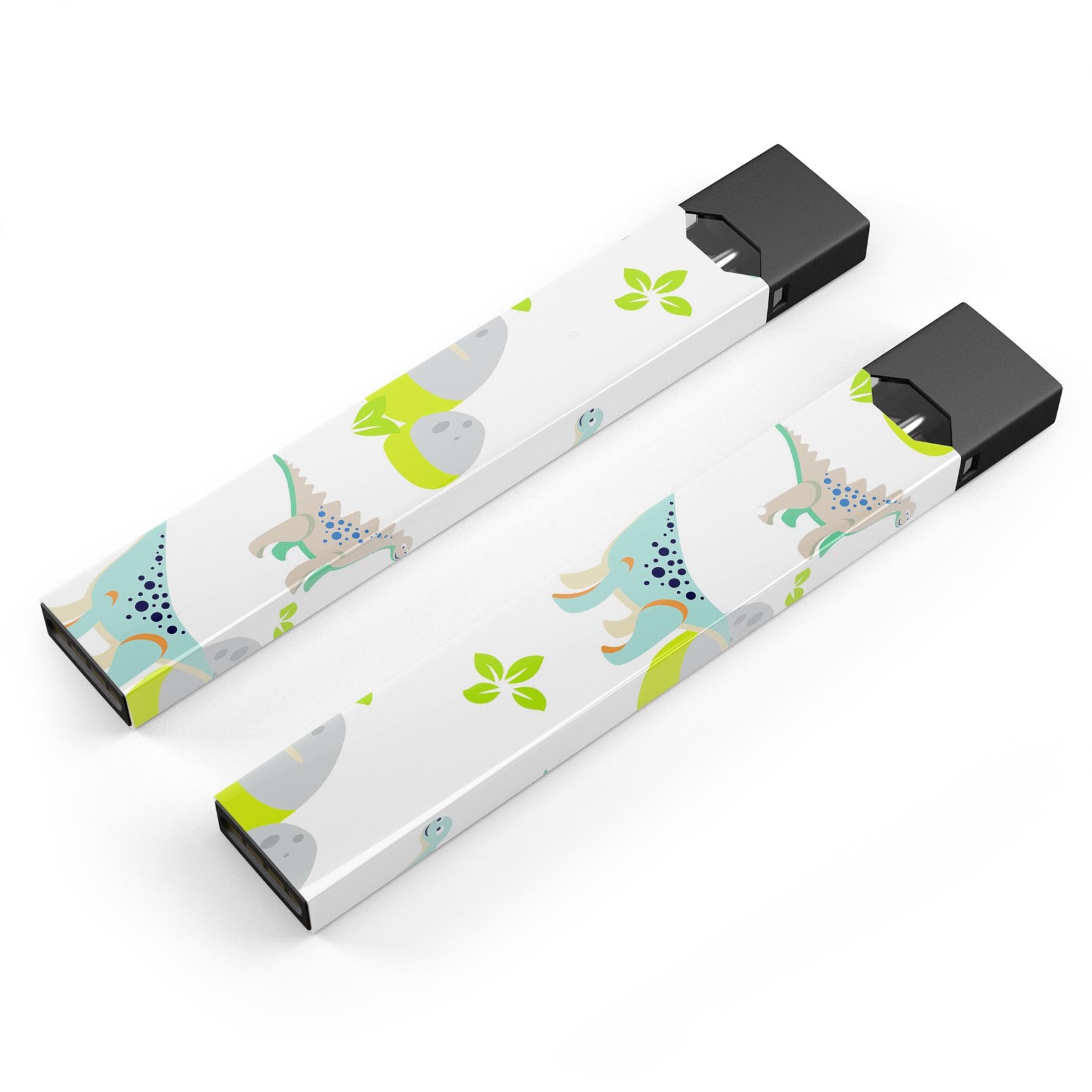Curious Teal Dinosaur and Eggs decal skin wrap for JUUL vaping device, featuring vibrant colors and a playful design.