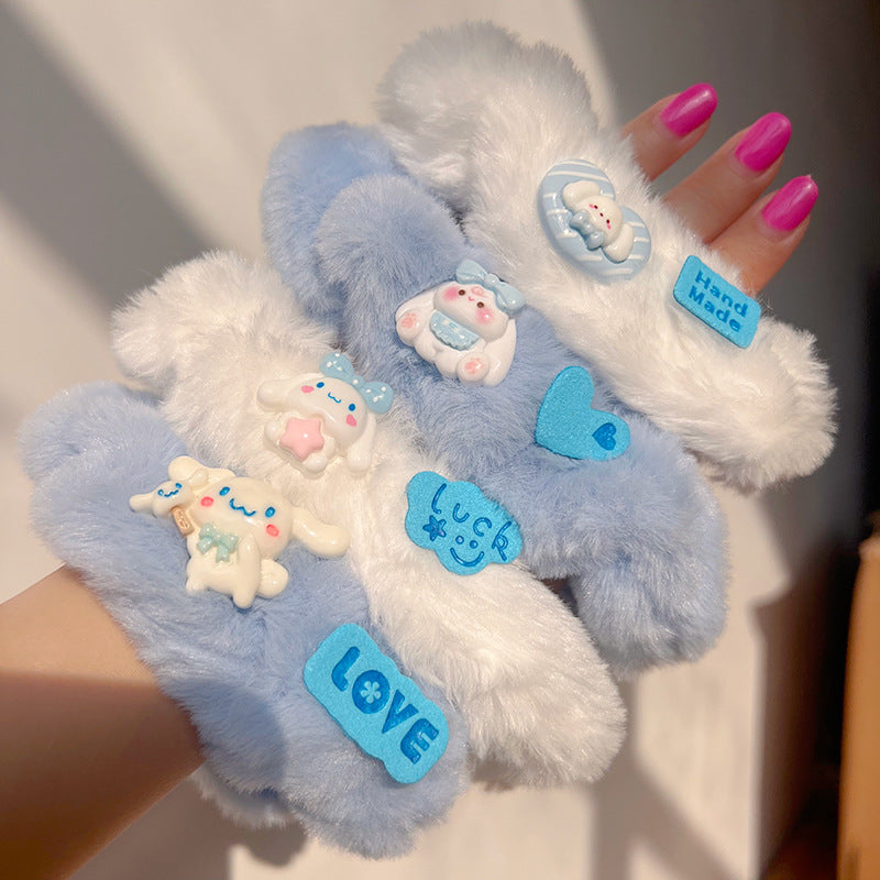 Cute big-eared dog plush hair tie, soft and colorful, perfect for dog lovers.