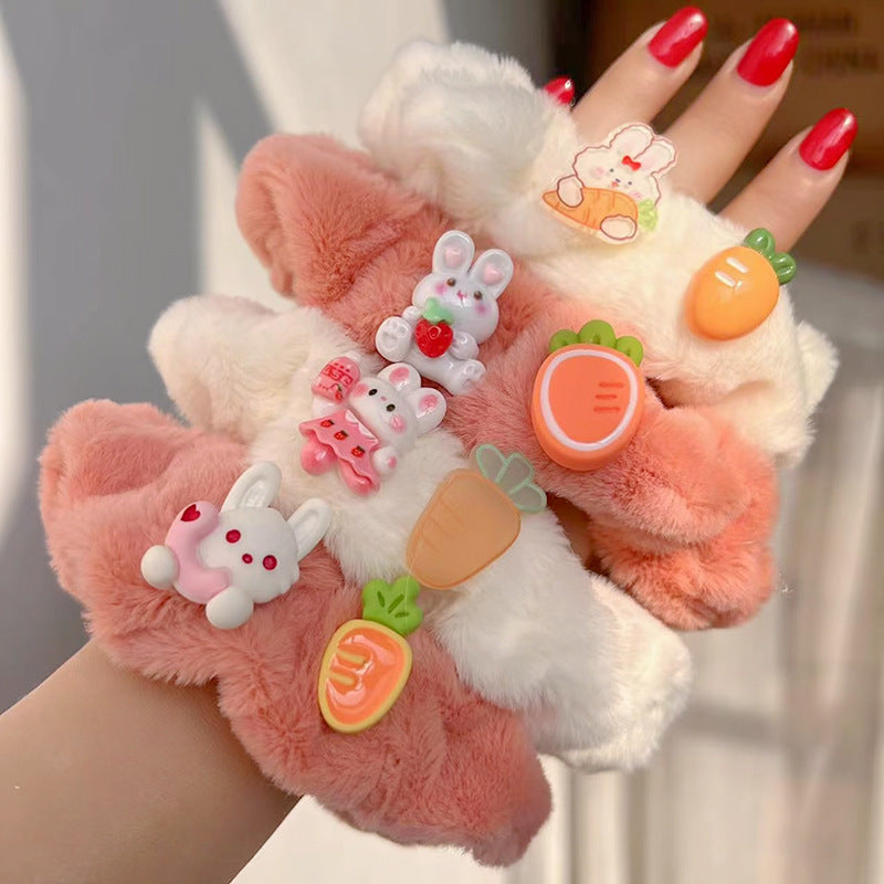 Cute Bunny Plush Hair Tie featuring a soft bunny design, perfect for adding charm to hairstyles.