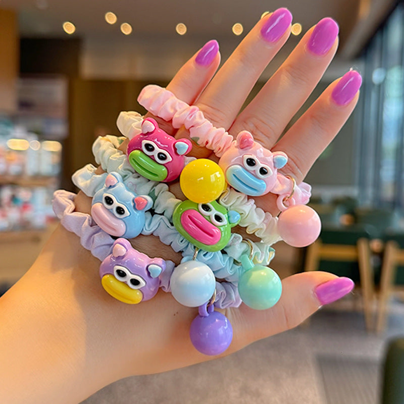 Cute clown doll hair rope with colorful beads, perfect for playful hairstyles.