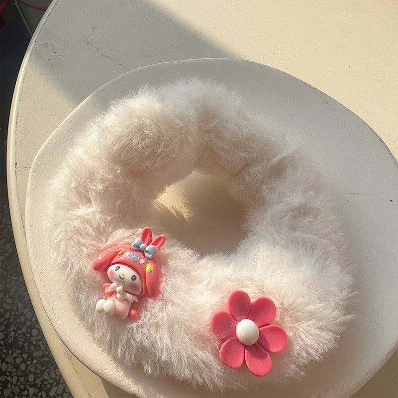 Cute Princess Pink Plush Hair Tie featuring a soft plush material and a charming crown design in pink.