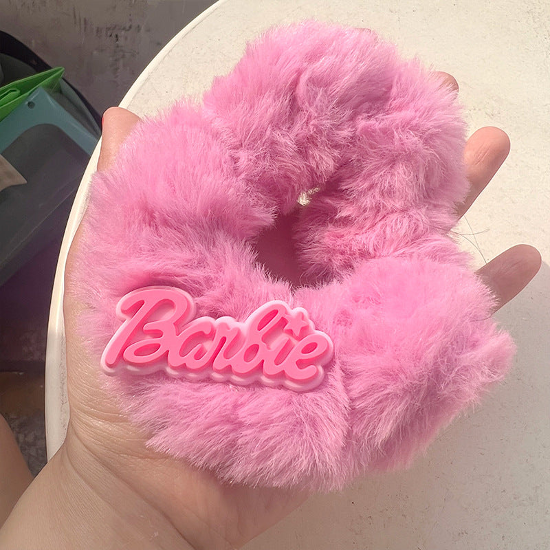 Cute Princess Plush Hair Tie featuring a charming crown design in soft pink color, perfect for adding elegance to hairstyles.