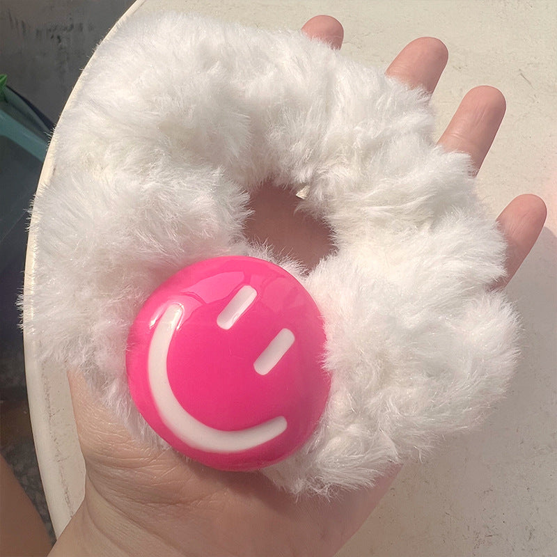 Cute Princess Plush Hair Tie featuring a charming crown design in soft pink color, perfect for adding elegance to hairstyles.