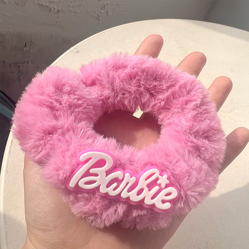 Cute Princess Plush Hair Tie featuring a charming crown design in soft pink color, perfect for adding elegance to hairstyles.