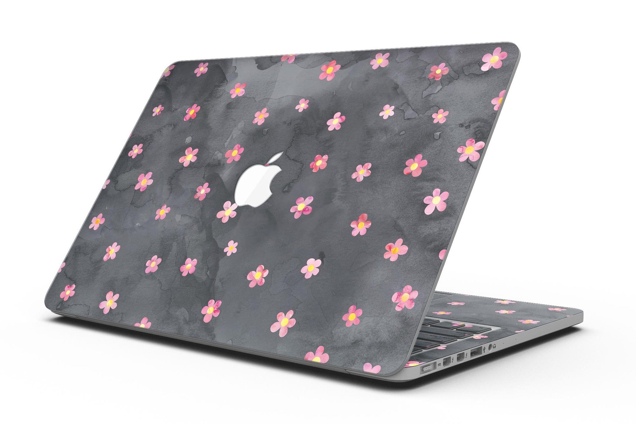Cute Watercolor Flowers skin for MacBook Pro with Retina Display, showcasing vibrant floral design on a black background.