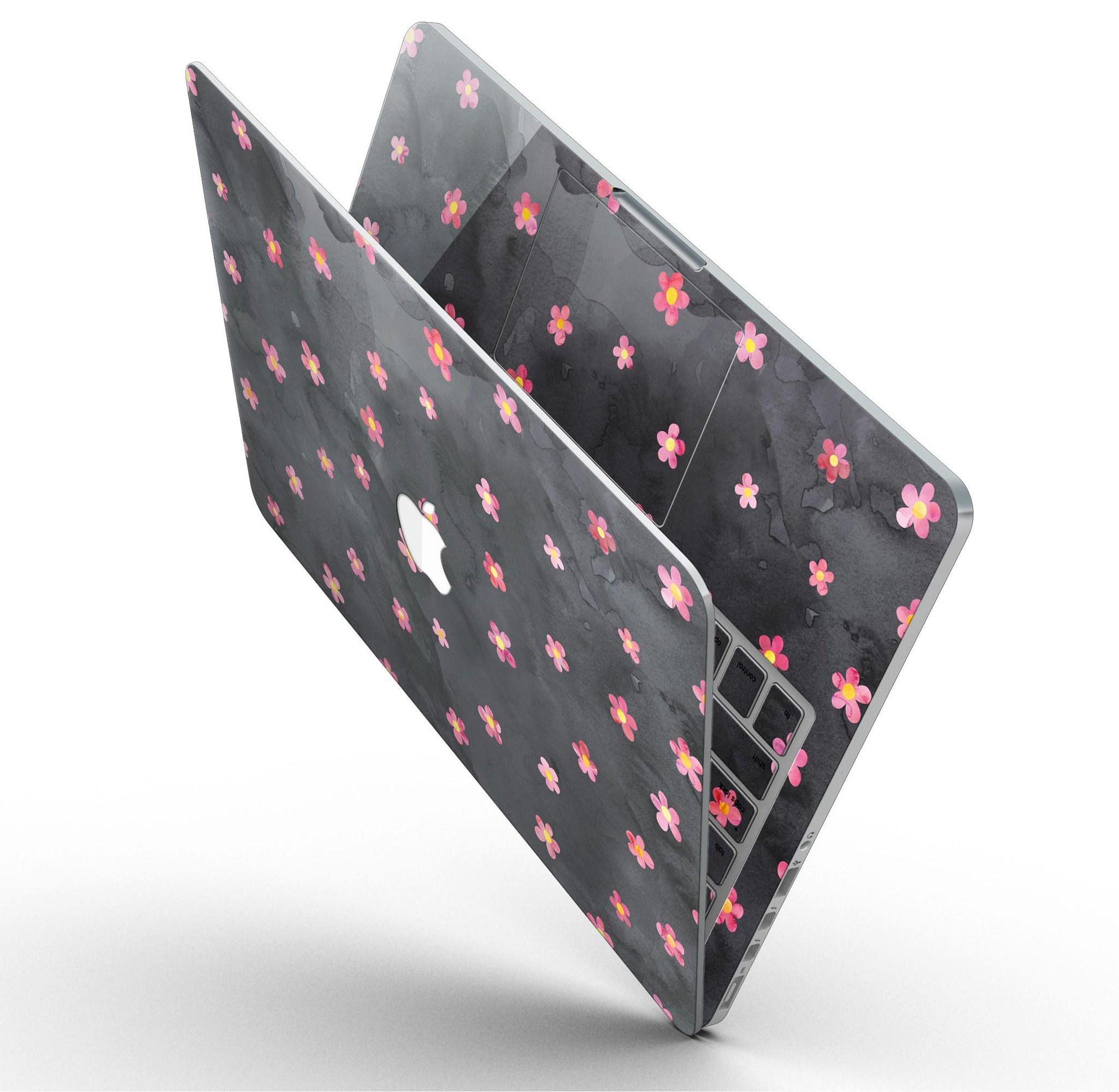 Cute Watercolor Flowers skin for MacBook Pro with Retina Display, showcasing vibrant floral design on a black background.