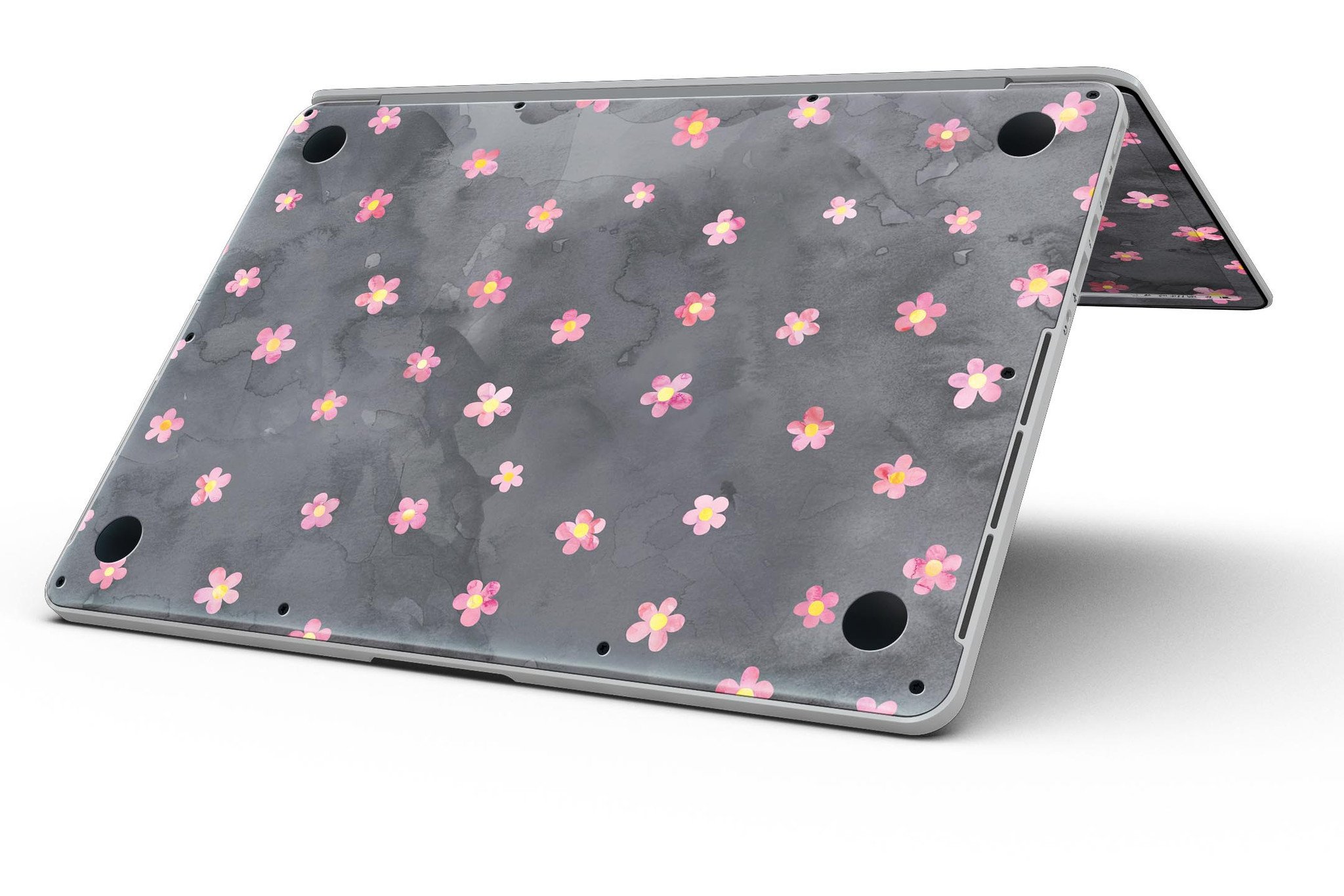 Cute Watercolor Flowers skin for MacBook Pro with Retina Display, showcasing vibrant floral design on a black background.