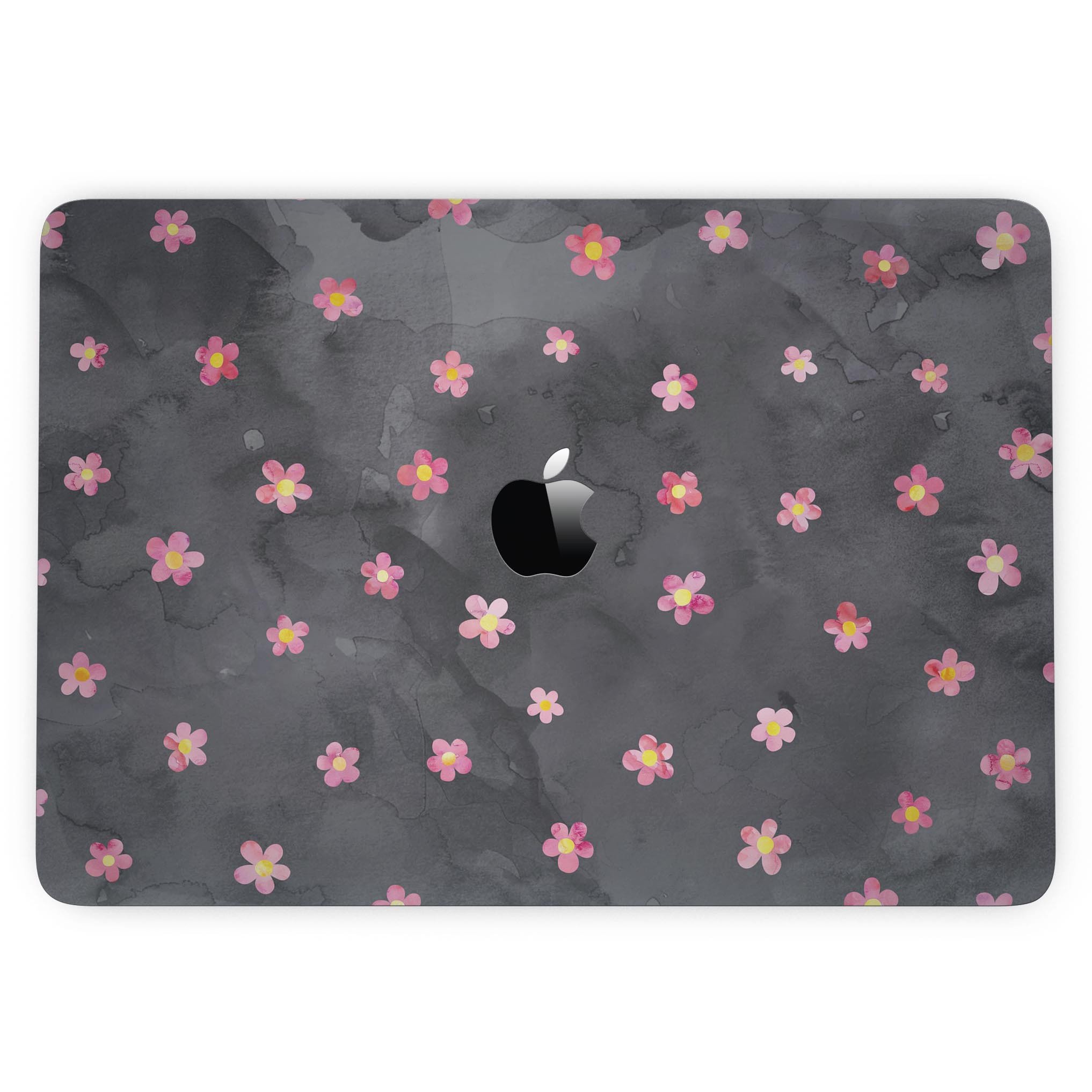 Cute Watercolor Flowers skin for MacBook Pro with Touch Bar, showcasing vibrant floral design on a black background.