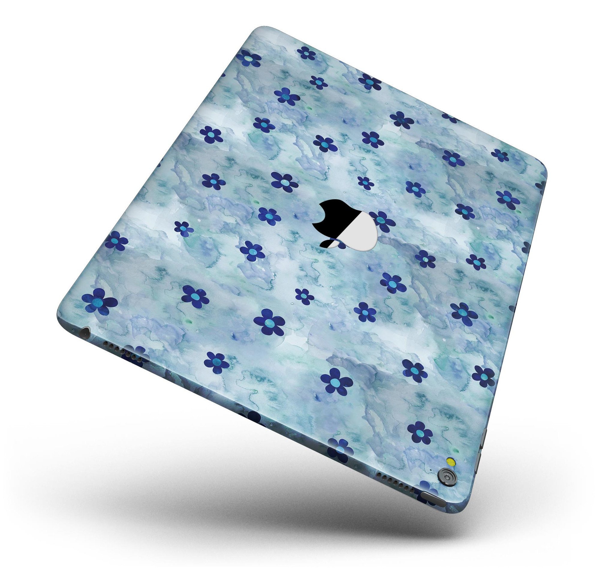 Cute Watercolor Flowers skin for iPad Pro, featuring vibrant floral patterns on a blue background, designed for full body protection.