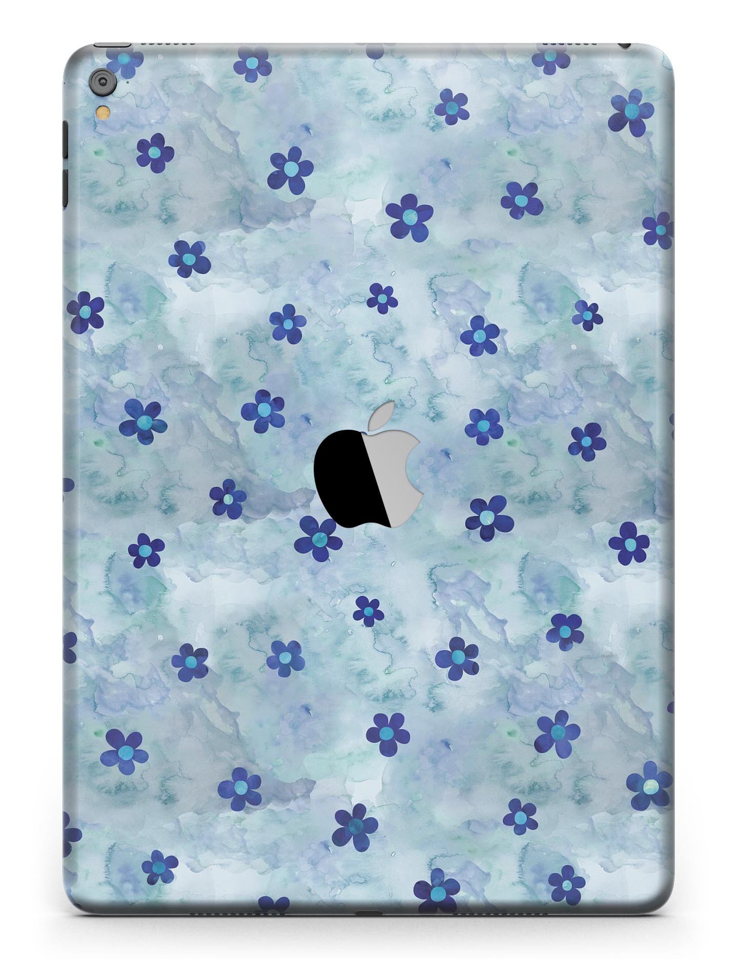 Cute Watercolor Flowers skin for iPad Pro, featuring vibrant floral patterns on a blue background, designed for full body protection.