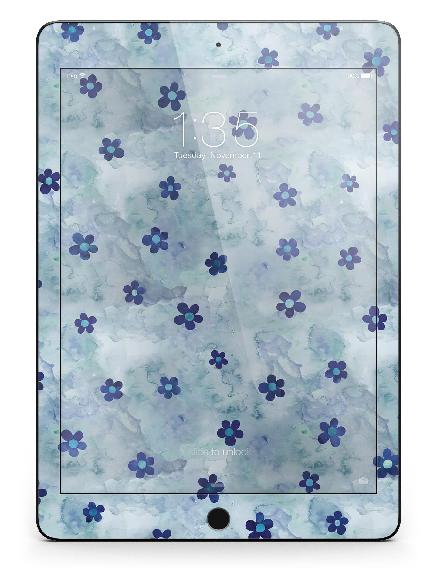 Cute Watercolor Flowers skin for iPad Pro, featuring vibrant floral patterns on a blue background, designed for full body protection.