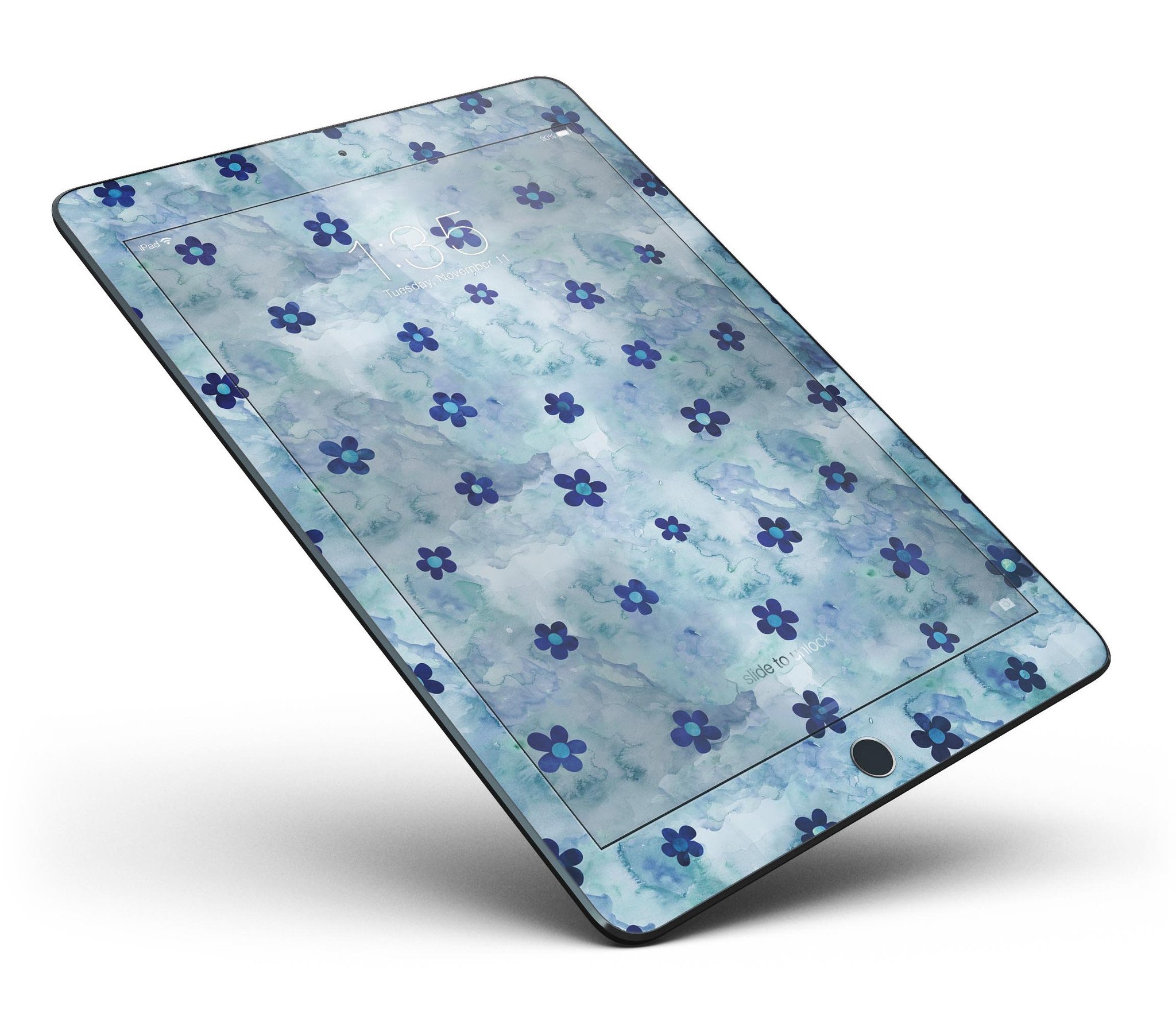 Cute Watercolor Flowers skin for iPad Pro, featuring vibrant floral patterns on a blue background, designed for full body protection.