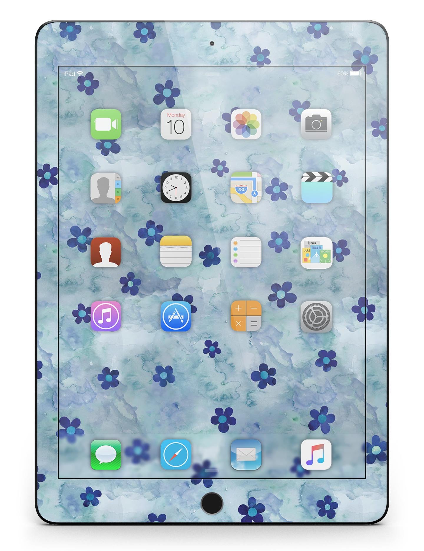 Cute Watercolor Flowers skin for iPad Pro, featuring vibrant floral patterns on a blue background, designed for full body protection.