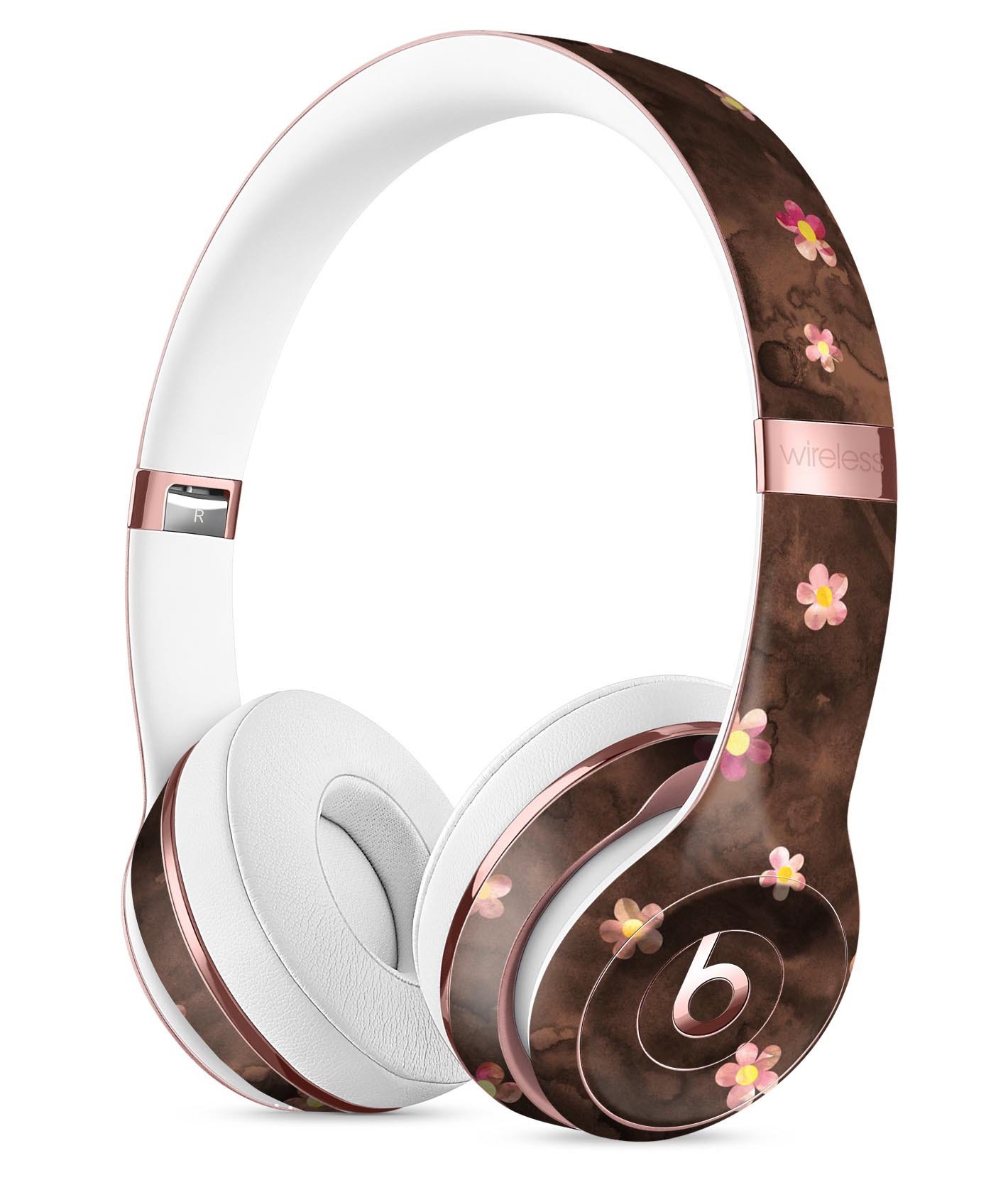 Cute watercolor flowers design on a full-body skin for Beats by Dre Solo 3 Wireless Headphones, showcasing vibrant colors and intricate patterns.