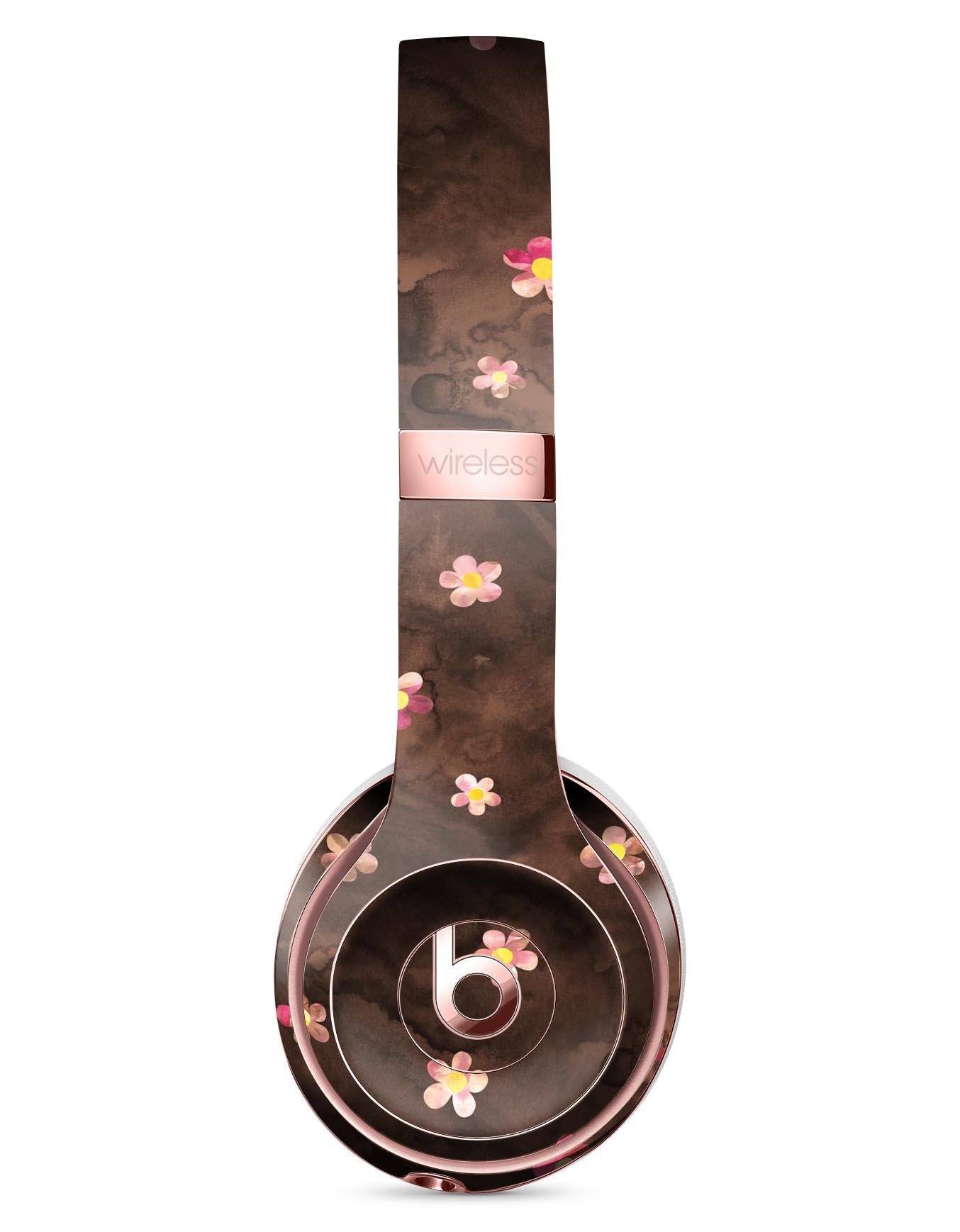 Cute watercolor flowers design on a full-body skin for Beats by Dre Solo 3 Wireless Headphones, showcasing vibrant colors and intricate patterns.