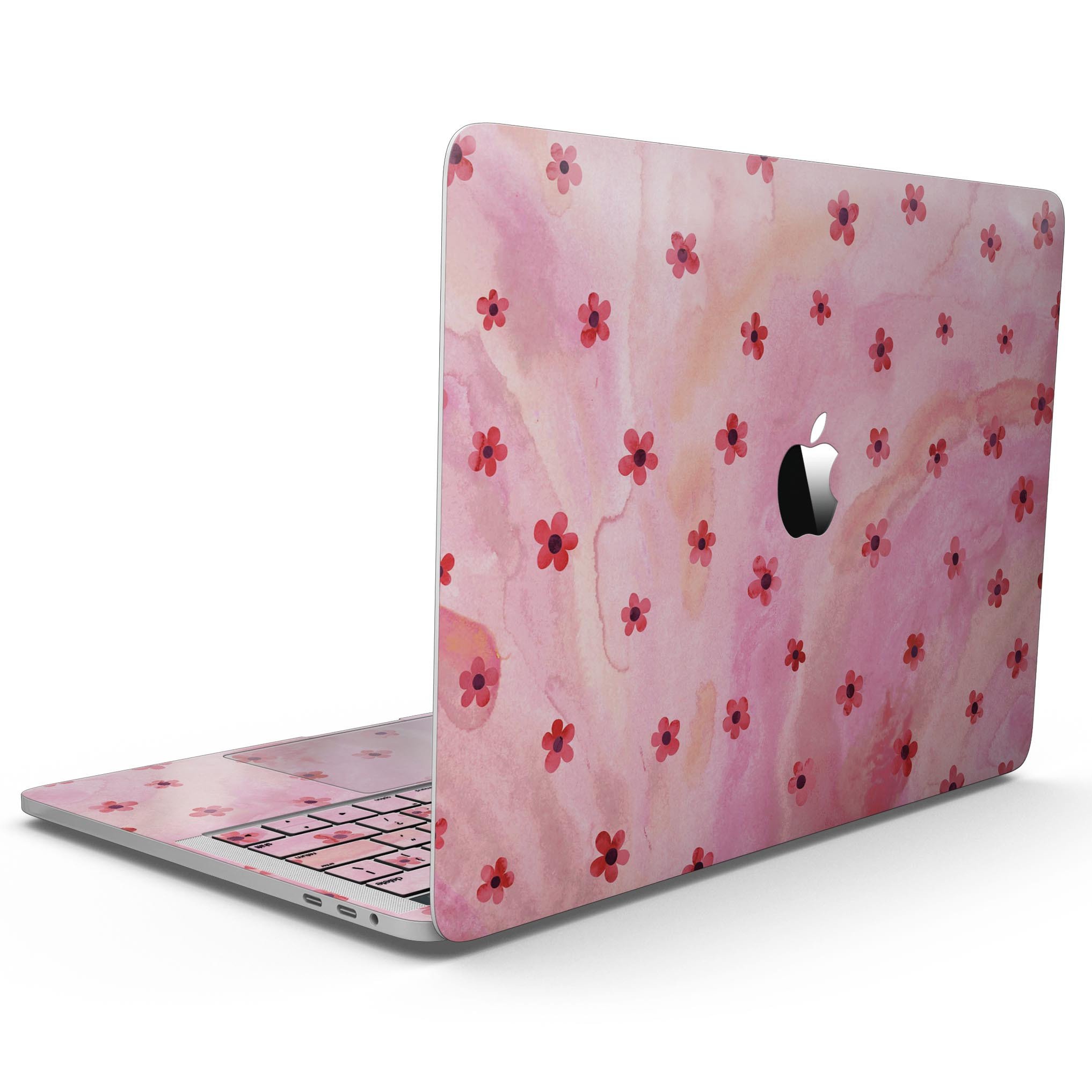 Cute watercolor flowers design skin for 13" MacBook Pro without Touch Bar, showcasing vibrant colors and floral patterns.