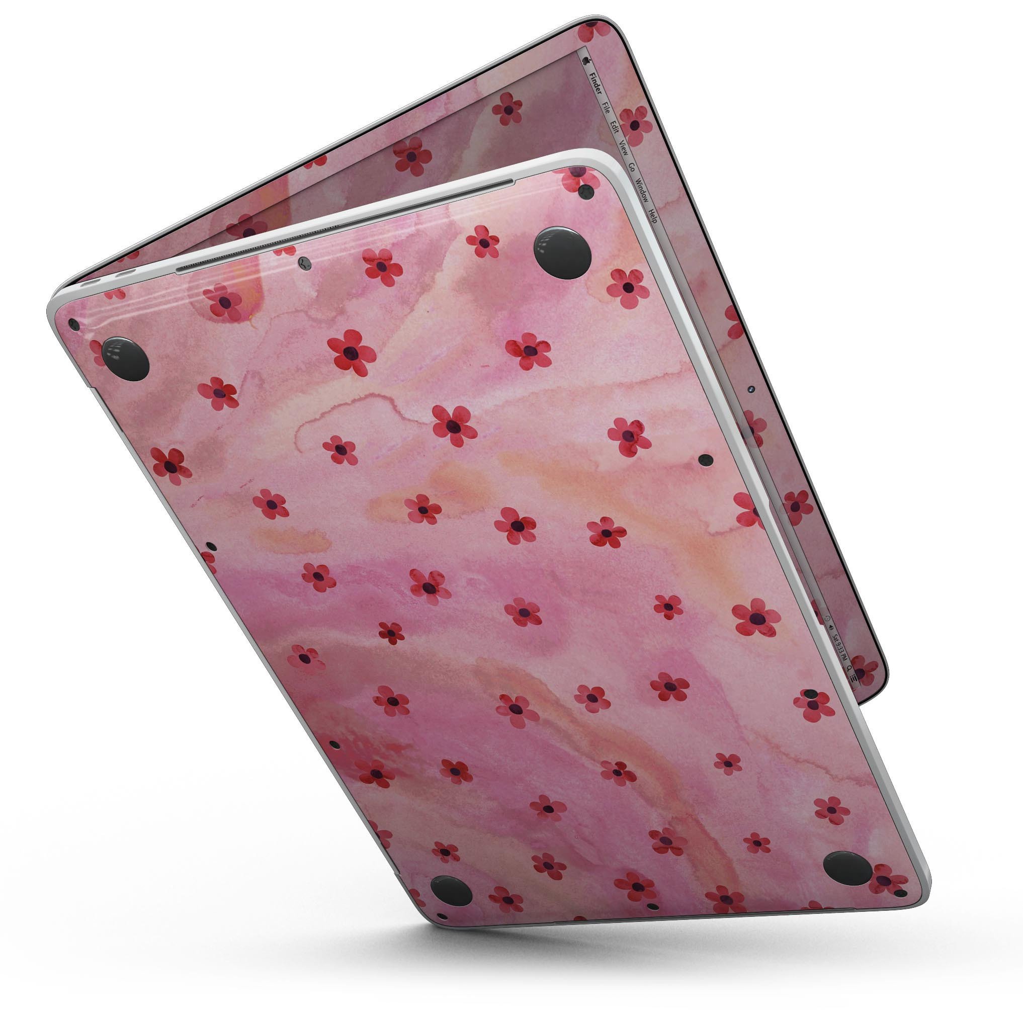 Cute watercolor flowers design skin for 13" MacBook Pro without Touch Bar, showcasing vibrant colors and floral patterns.