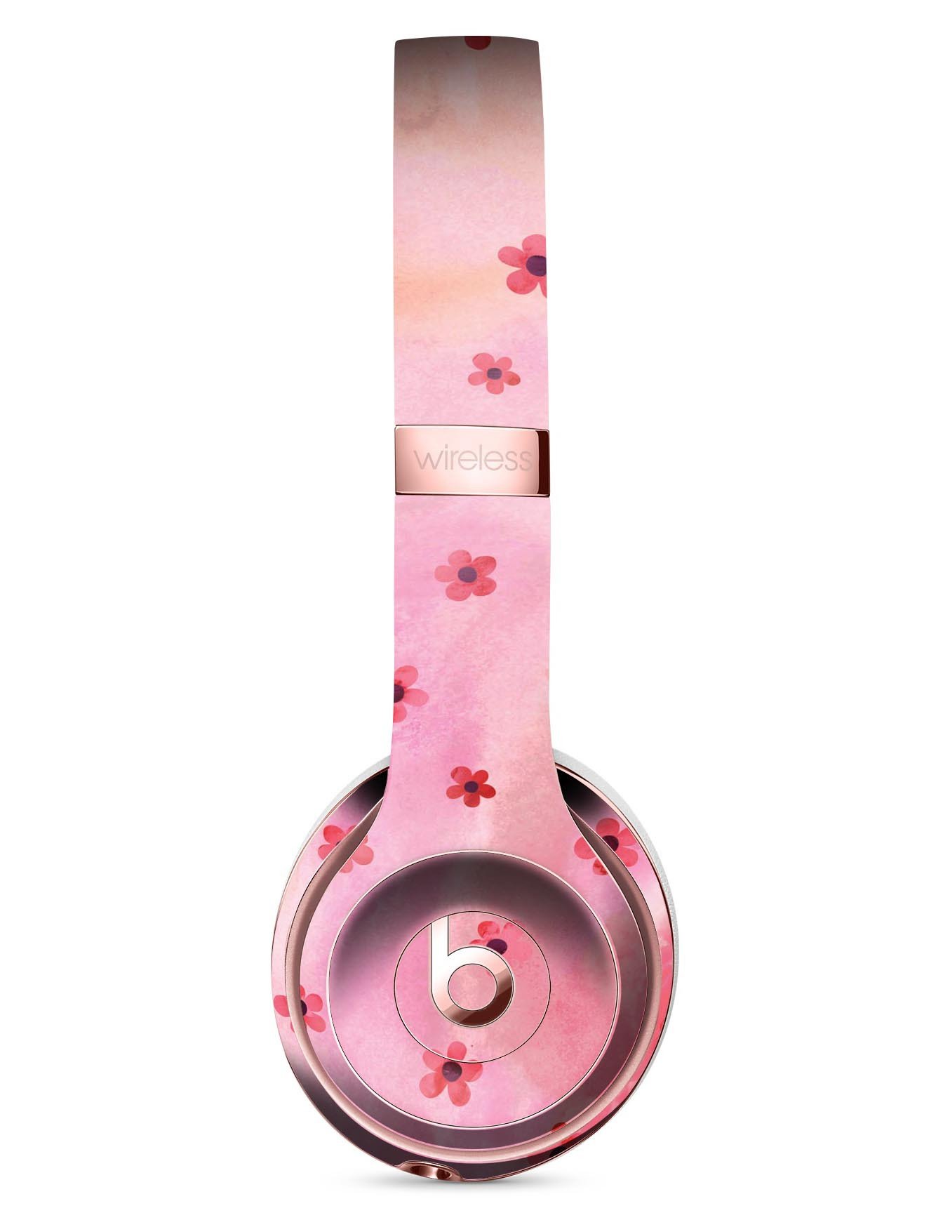 Cute Watercolor Flowers Skin Kit for Beats by Dre Solo 3 Wireless Headphones, showcasing vibrant floral designs on a pink background.