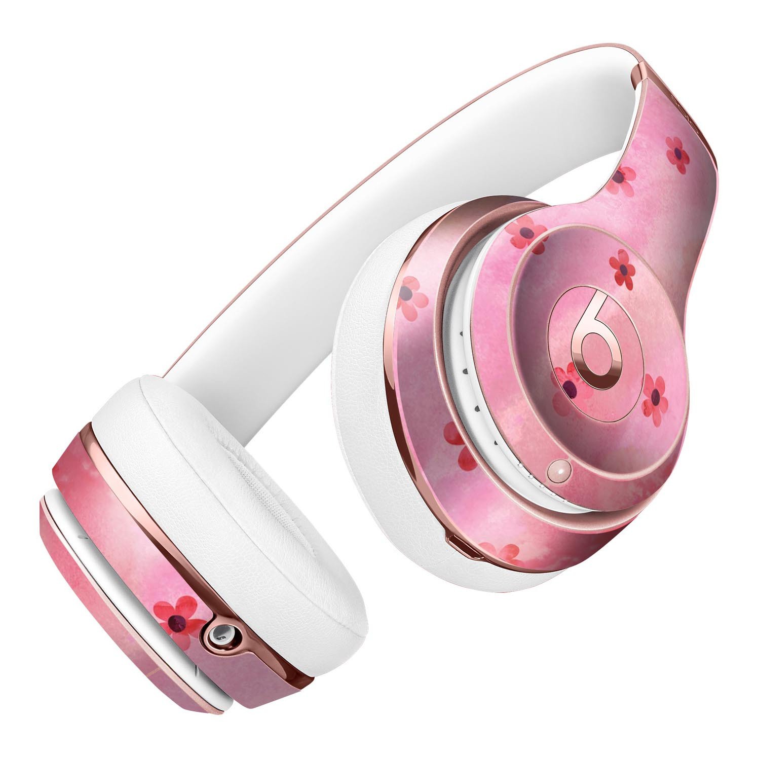 Cute Watercolor Flowers Skin Kit for Beats by Dre Solo 3 Wireless Headphones, showcasing vibrant floral designs on a pink background.