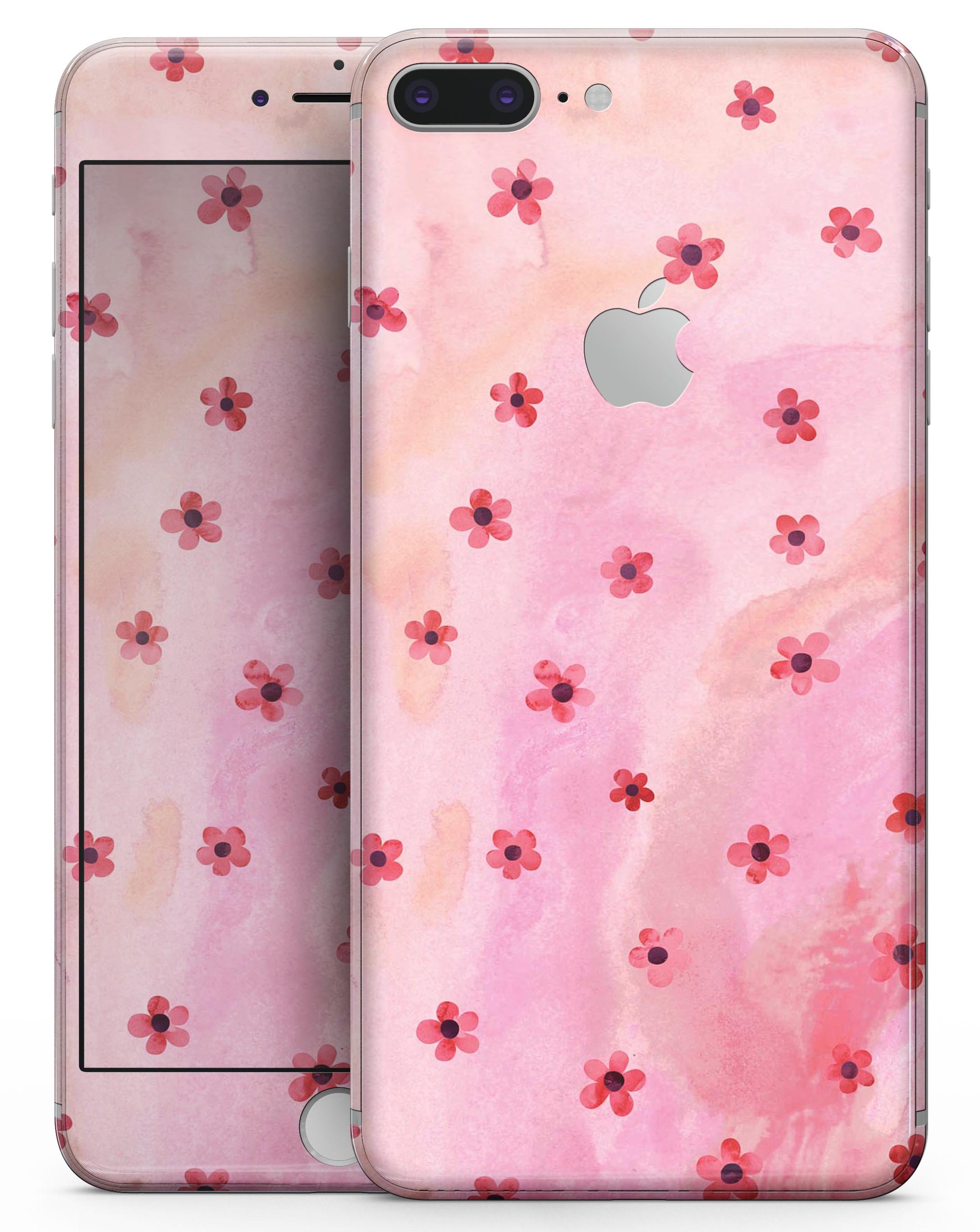 Cute watercolor flowers skin for iPhone 8 and 8 Plus, featuring a soft pink background and vibrant floral designs.