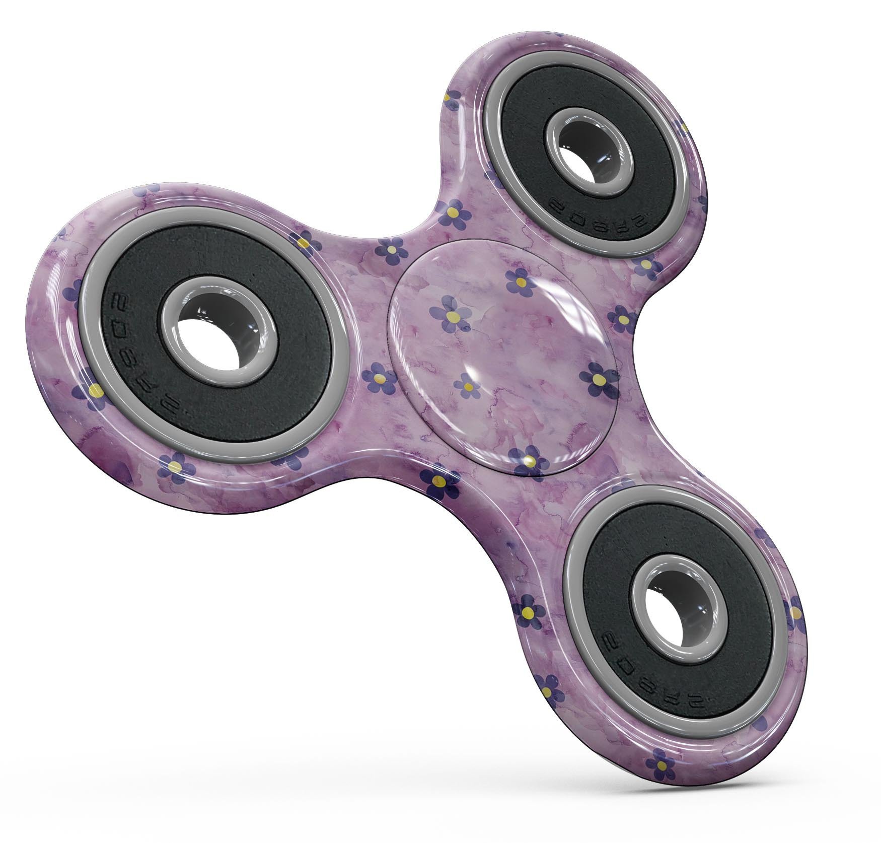 Cute Watercolor Flowers design on a purple fidget spinner skin kit, showcasing vibrant colors and floral patterns.