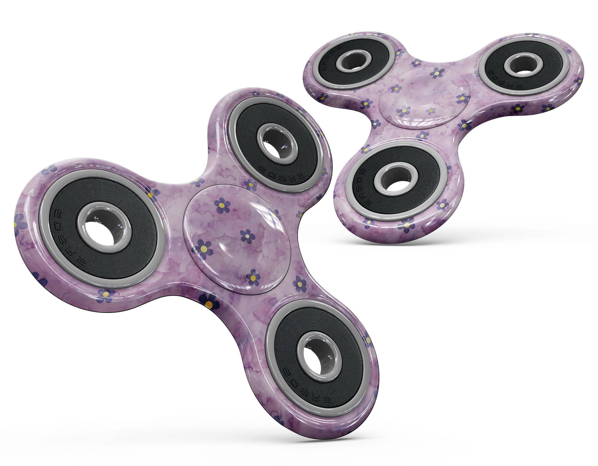 Cute Watercolor Flowers design on a purple fidget spinner skin kit, showcasing vibrant colors and floral patterns.