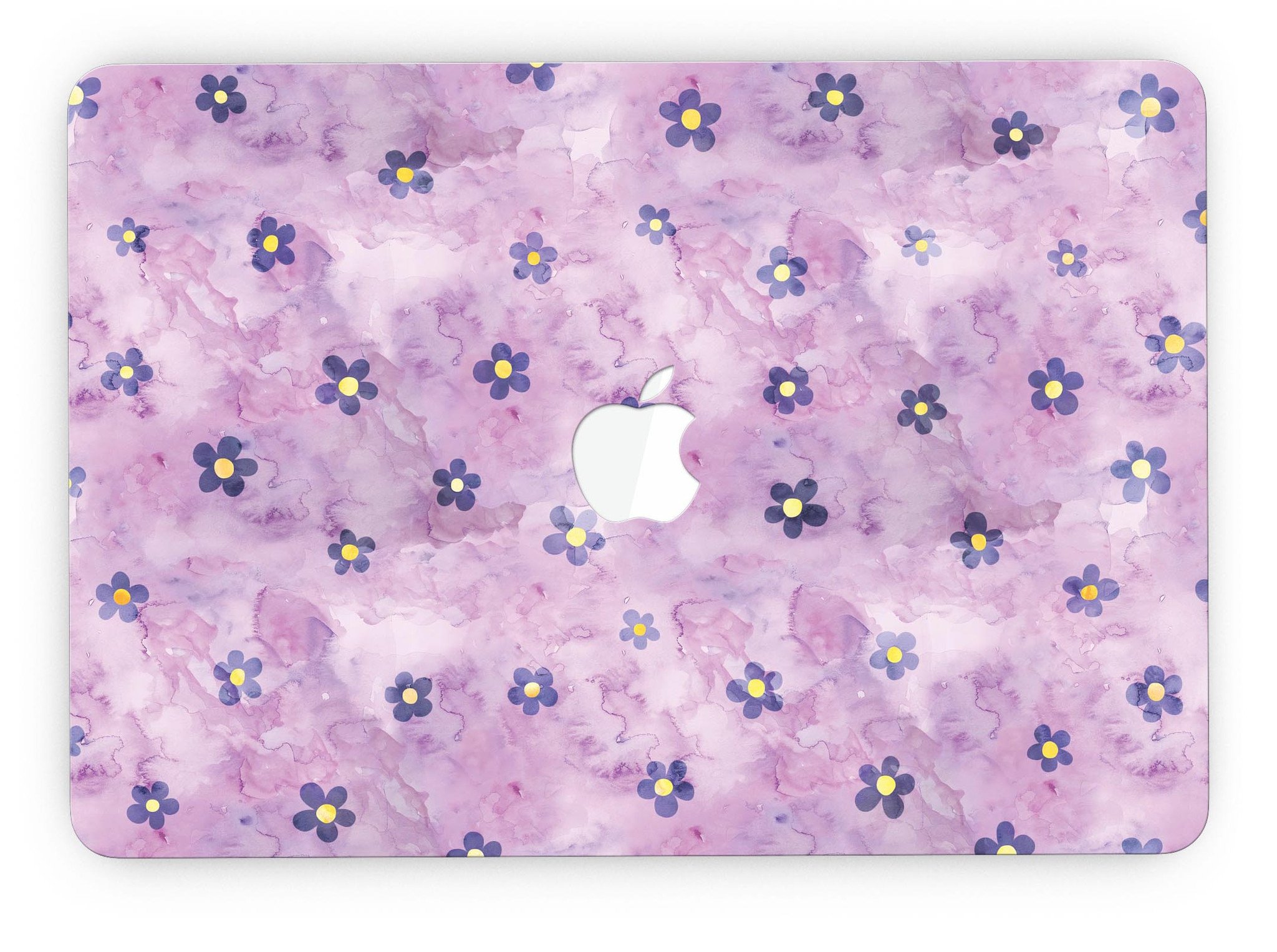 Cute watercolor flowers design skin for MacBook Pro with Retina Display, showcasing vibrant colors on a purple background.