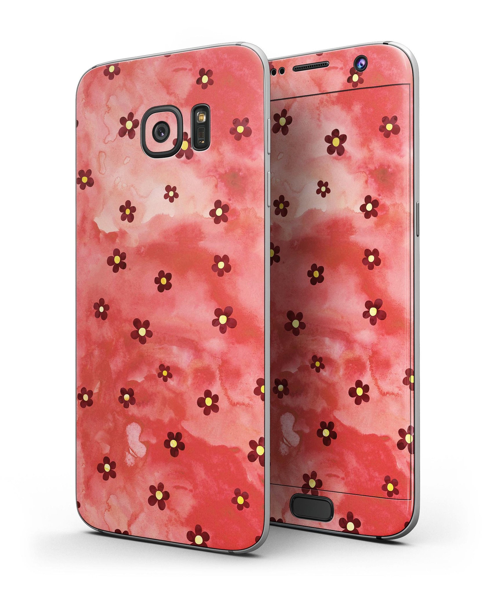 Cute watercolor flowers design skin kit for Samsung Galaxy S7 and S7 Edge, showcasing vibrant colors and a sleek finish.