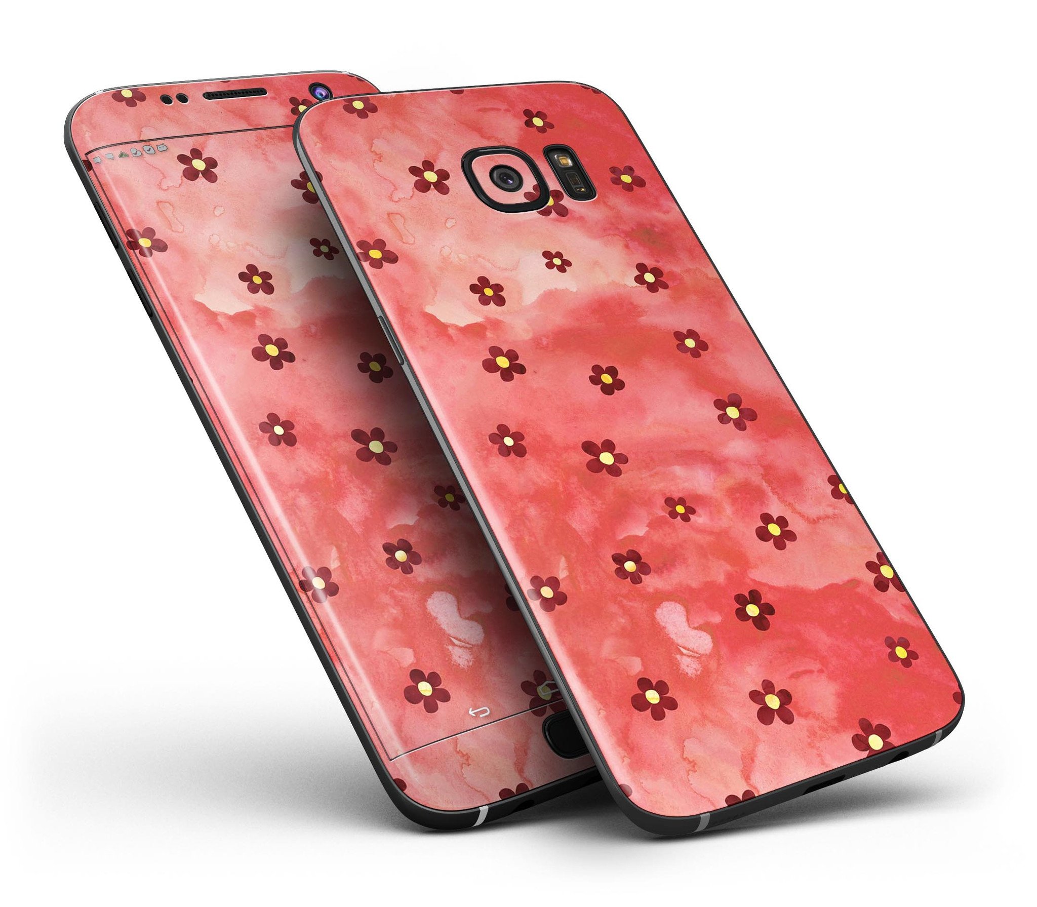 Cute watercolor flowers design skin kit for Samsung Galaxy S7 and S7 Edge, showcasing vibrant colors and a sleek finish.