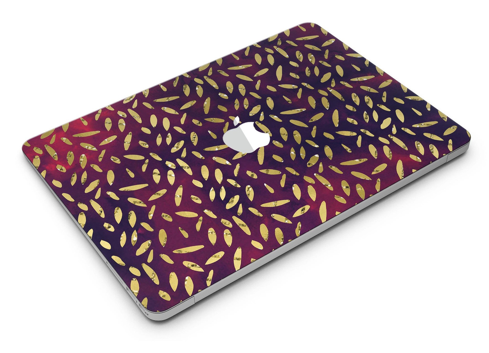 Daisy Pedals skin kit for MacBook Air featuring vibrant red and blue cloud design, showcasing stylish protection.