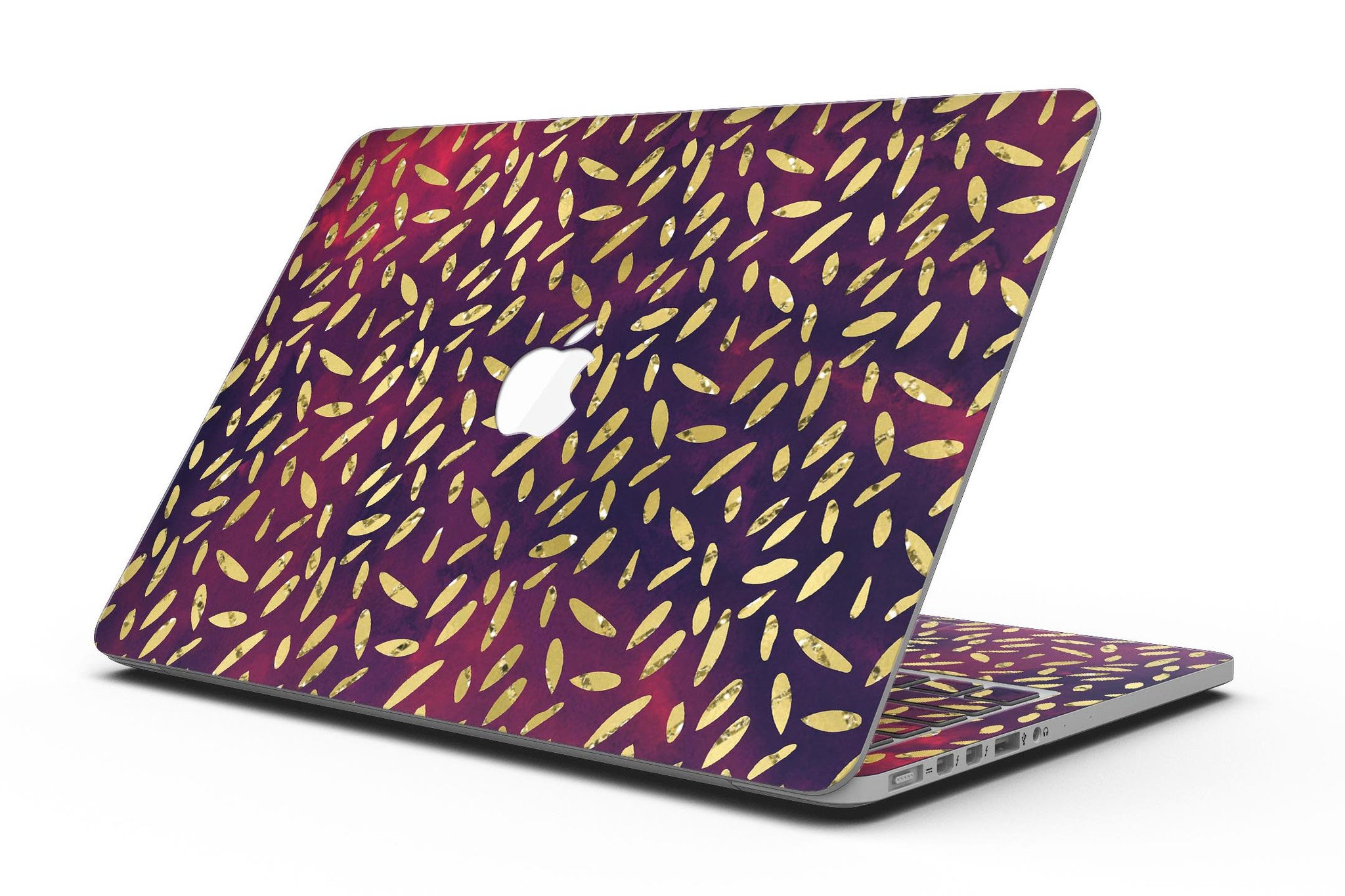 Daisy Pedals skin design for MacBook Pro with Retina Display featuring vibrant red and blue cloud patterns.